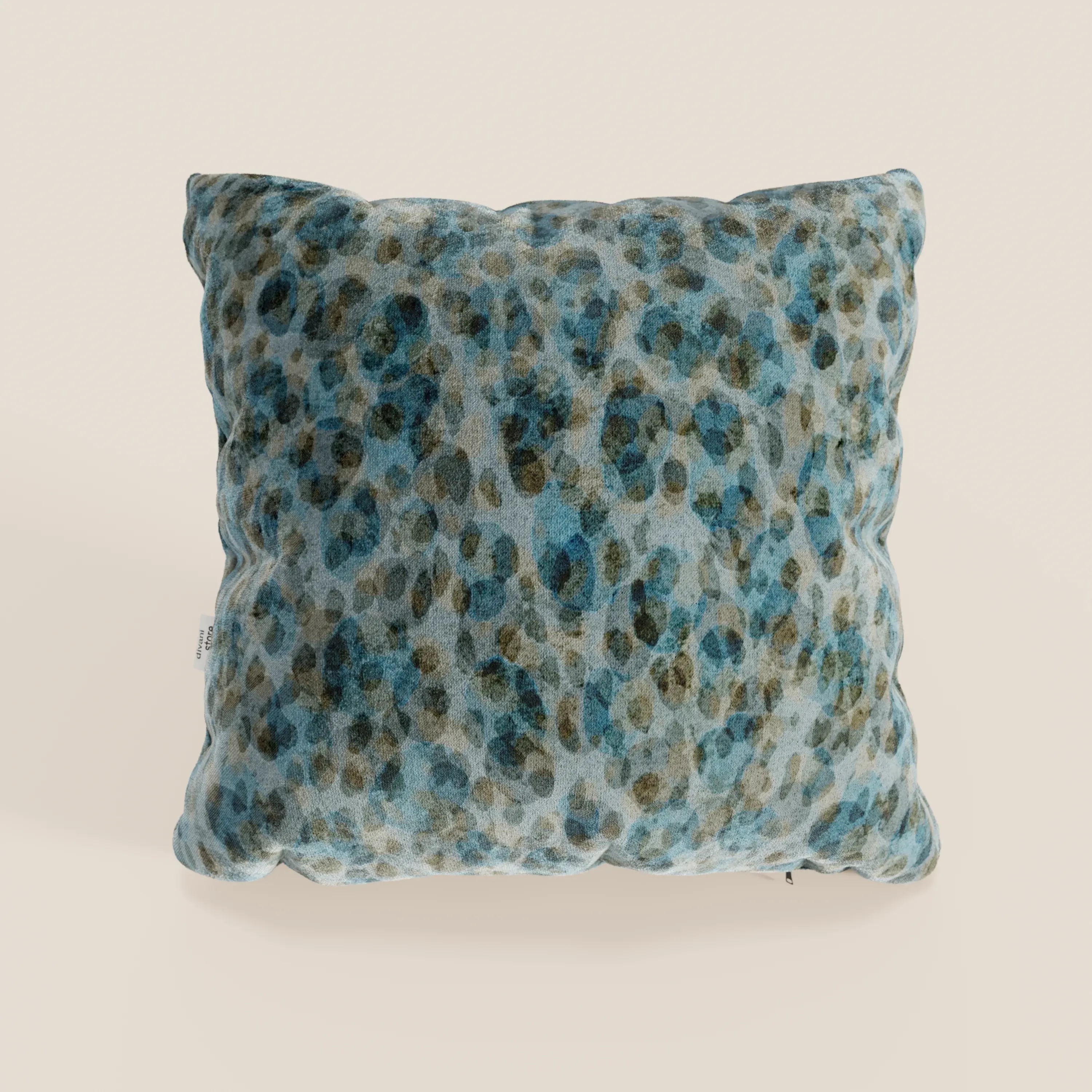 Il cuscino Brush di Divani.Store è un cuscino decorativo quadrato di 45x45 cm in velluto verde impermeabile, disponibile in vari colori. Il suo design accogliente e abbondante aggiunge un accento di stile a qualsiasi spazio, perfetto su uno sfondo bianco sporco.