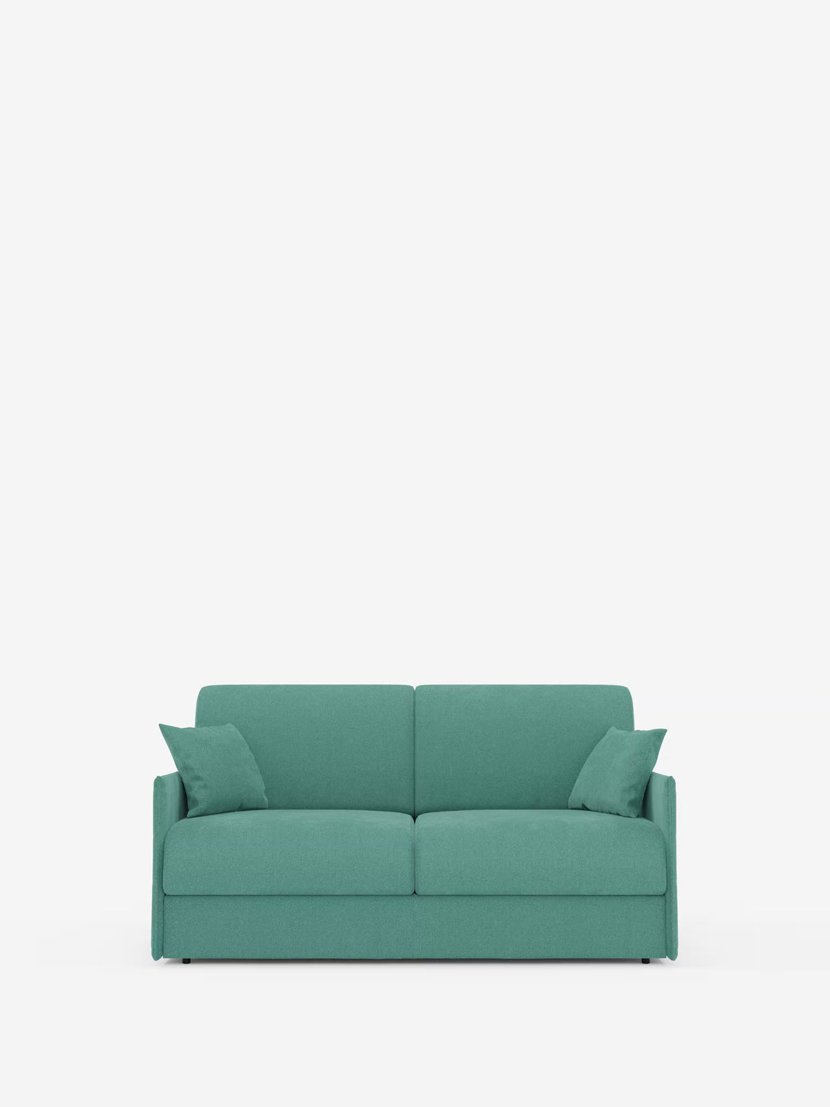 Il divano letto matrimoniale sfoderabile Evans di Divani.Store è un moderno divano a due posti color verde acqua, caratterizzato da braccioli dritti e cuscini dello schienale coordinati. Il suo design compatto e il tessuto T23 facile da pulire lo rendono ideale per sfruttare al meglio qualsiasi spazio abitativo, mentre il vano portaoggetti integrato ne aumenta la funzionalità. Due cuscini decorativi coordinati color verde acqua impreziosiscono ciascun angolo, mentre lo sfondo bianco a tinta unita esalta
