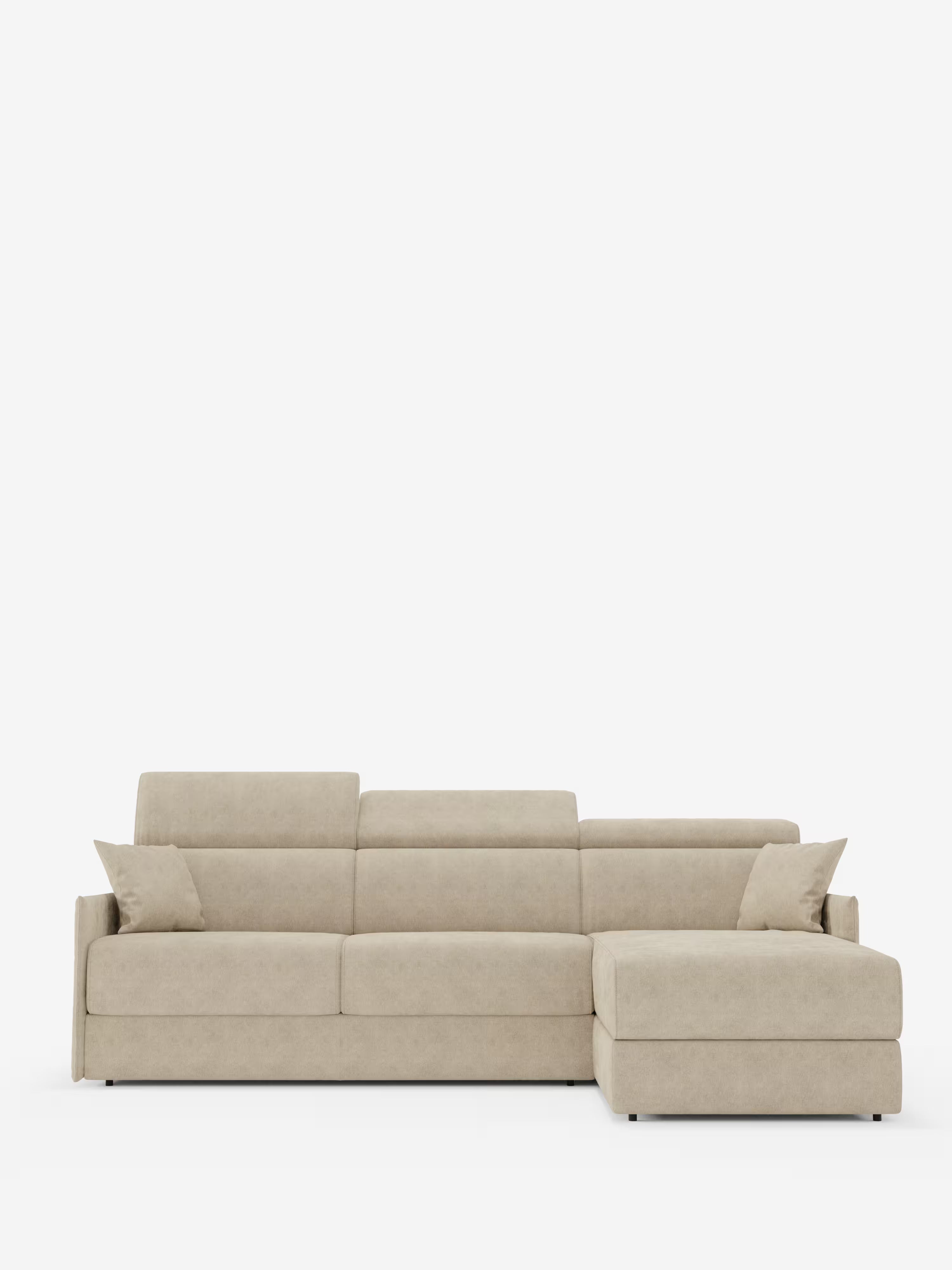 Miryam sofá cama esquinero compacto - reposacabezas reclinables y chaise longue con almacenaje en tejido antimanchas T31