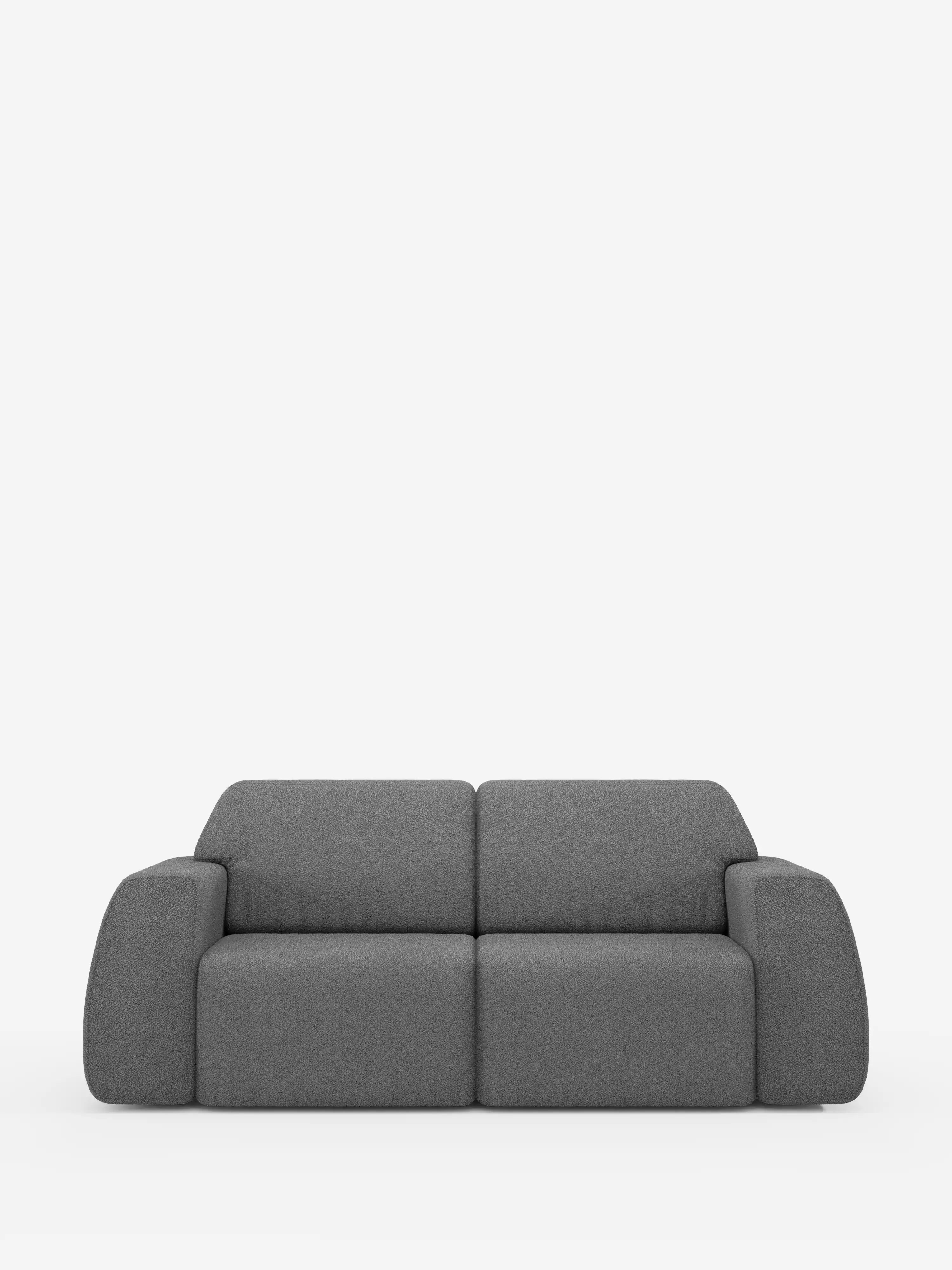 Su uno sfondo bianco, il divano a 3 posti Orbit di Divani.Store si presenta con un design moderno e minimalista in grigio, caratterizzato da braccioli arrotondati e morbidi cuscini. Completamente sfoderabile e rivestito in tessuto T33 effetto cotone di facile pulizia, questo divano contemporaneo presenta un profilo ribassato dalle linee slanciate, senza gambe a vista né elementi decorativi.