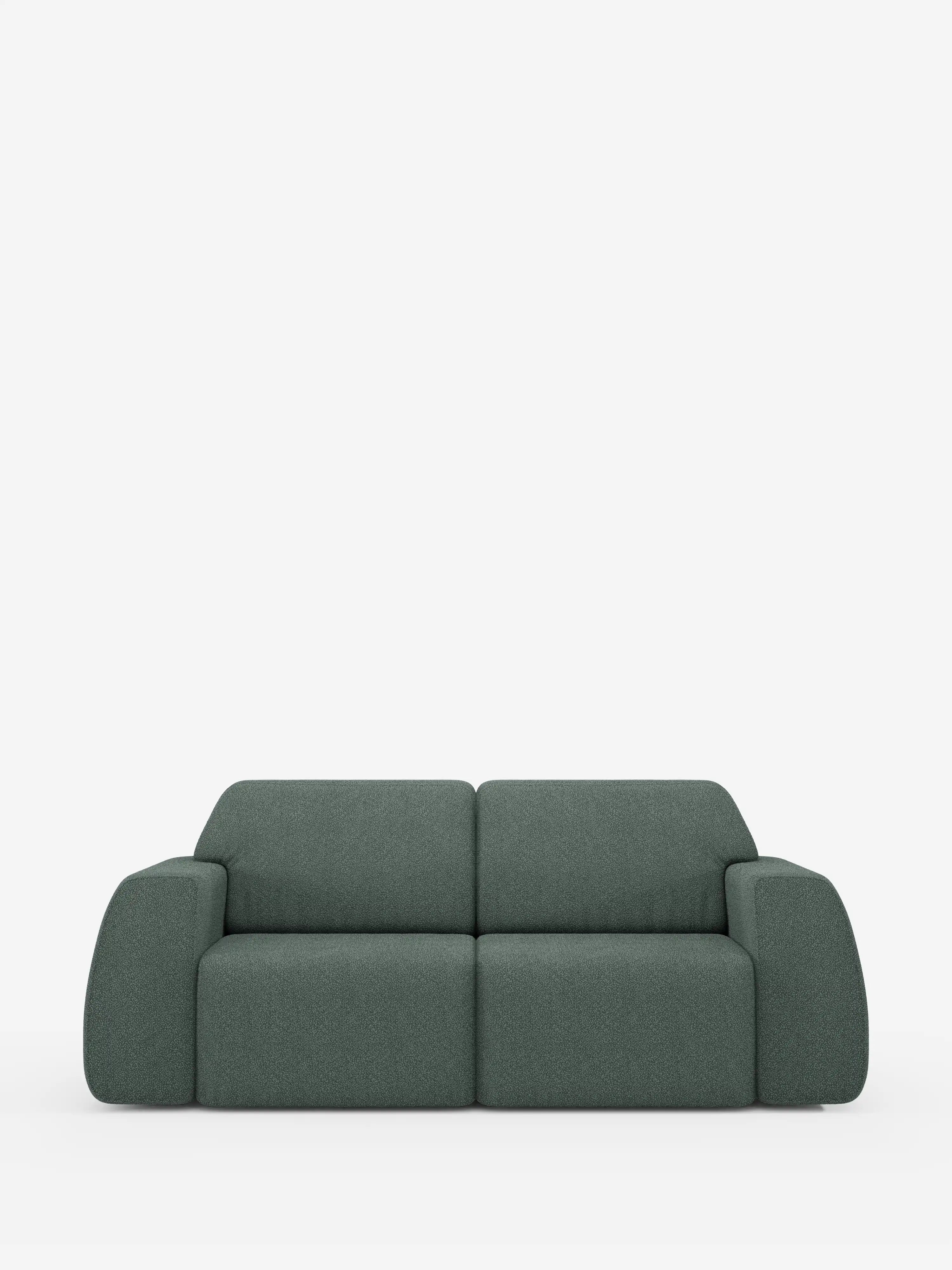 Il divano a 3 posti Orbit di Divani.Store, dal design moderno e minimalista — completamente sfoderabile e rivestito in tessuto T33 effetto cotone antimacchia — presenta morbidi cuscini rettangolari e ampi braccioli arrotondati. In primo piano su uno sfondo bianco a tinta unita, le sue linee geometriche semplici e i sedili scorrevoli offrono sia comfort che un design decisamente contemporaneo.