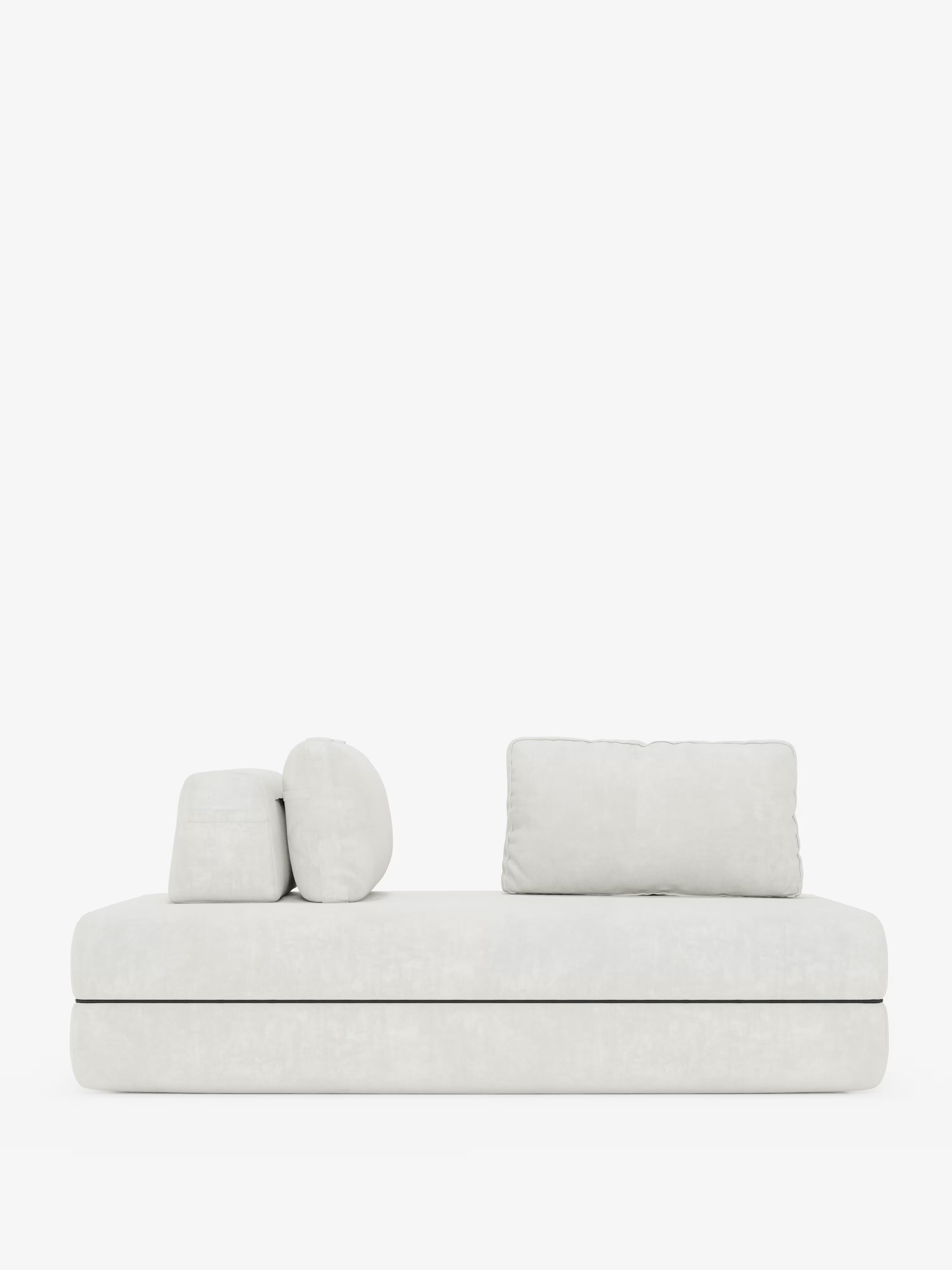 Scopri uno stile di vita pulito e contemporaneo con il divano letto matrimoniale Rift di Divani.Store: questo divano bianco in stile minimalista presenta una base bassa e rettangolare, due schienali rettangolari mobili posizionati sulla destra e due cuscini rotondi più piccoli sovrapposti sulla sinistra. Il suo sfondo bianco a tinta unita e il materasso in memory foam alto 24 cm, rivestito in tessuto T31 antimacchia, danno vita a un sistema di design moderno, ideale per qualsiasi casa di stile.