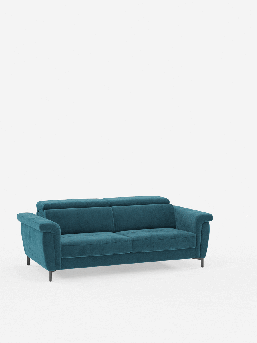 Capri divano letto di design con piedini alti - poggiatesta reclinabili in raffinato tessuto effetto velluto smacchiabile T30