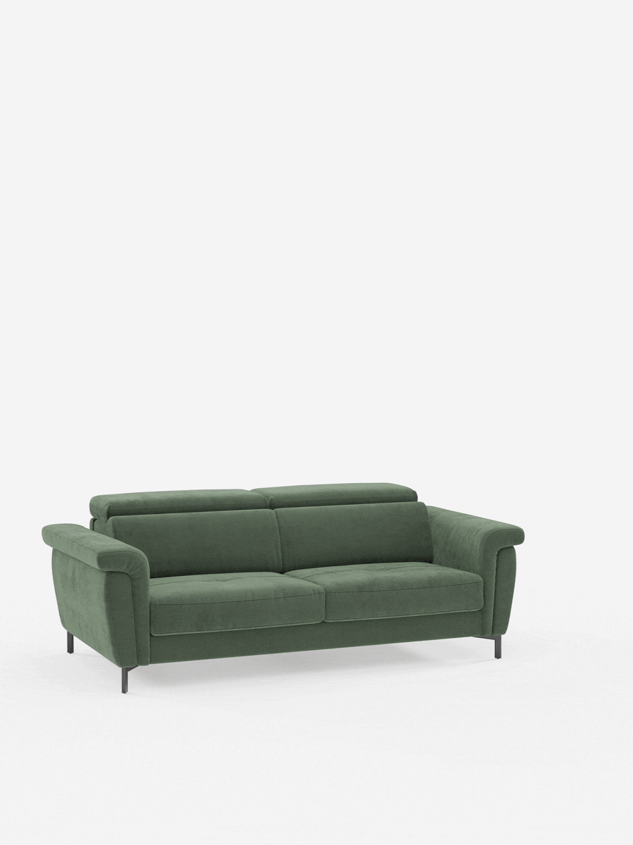 Capri divano letto di design con piedini alti - poggiatesta reclinabili in raffinato tessuto effetto velluto smacchiabile T30