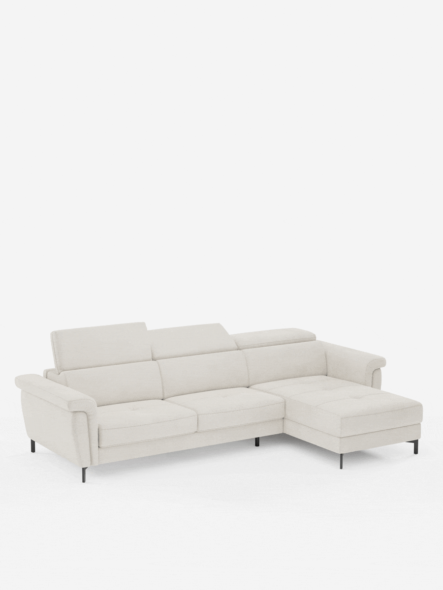 Capri Divano letto angolare con penisola contenitore e poggiatesta reclinabili - elegante tessuto smacchiabile T30