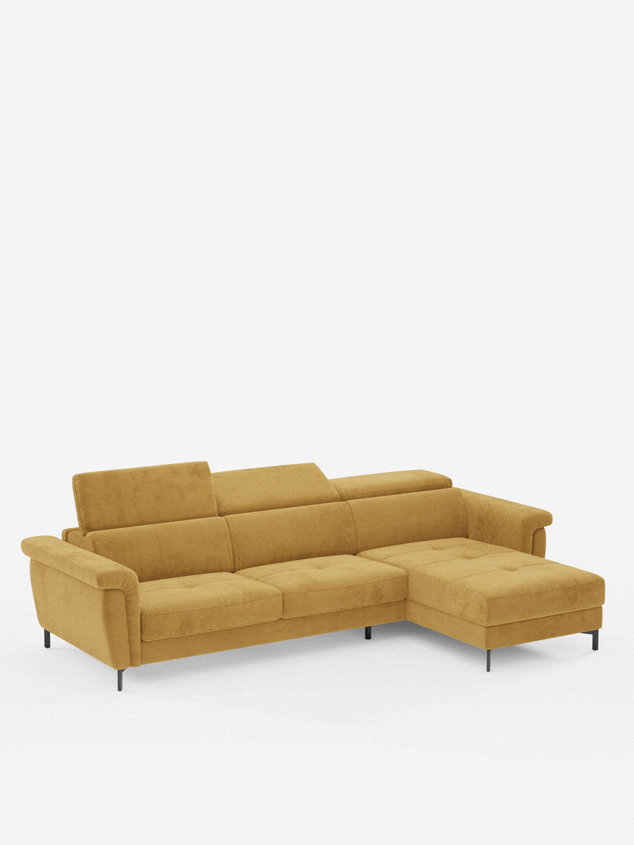 Capri Divano letto angolare con penisola contenitore e poggiatesta reclinabili - elegante tessuto smacchiabile T30