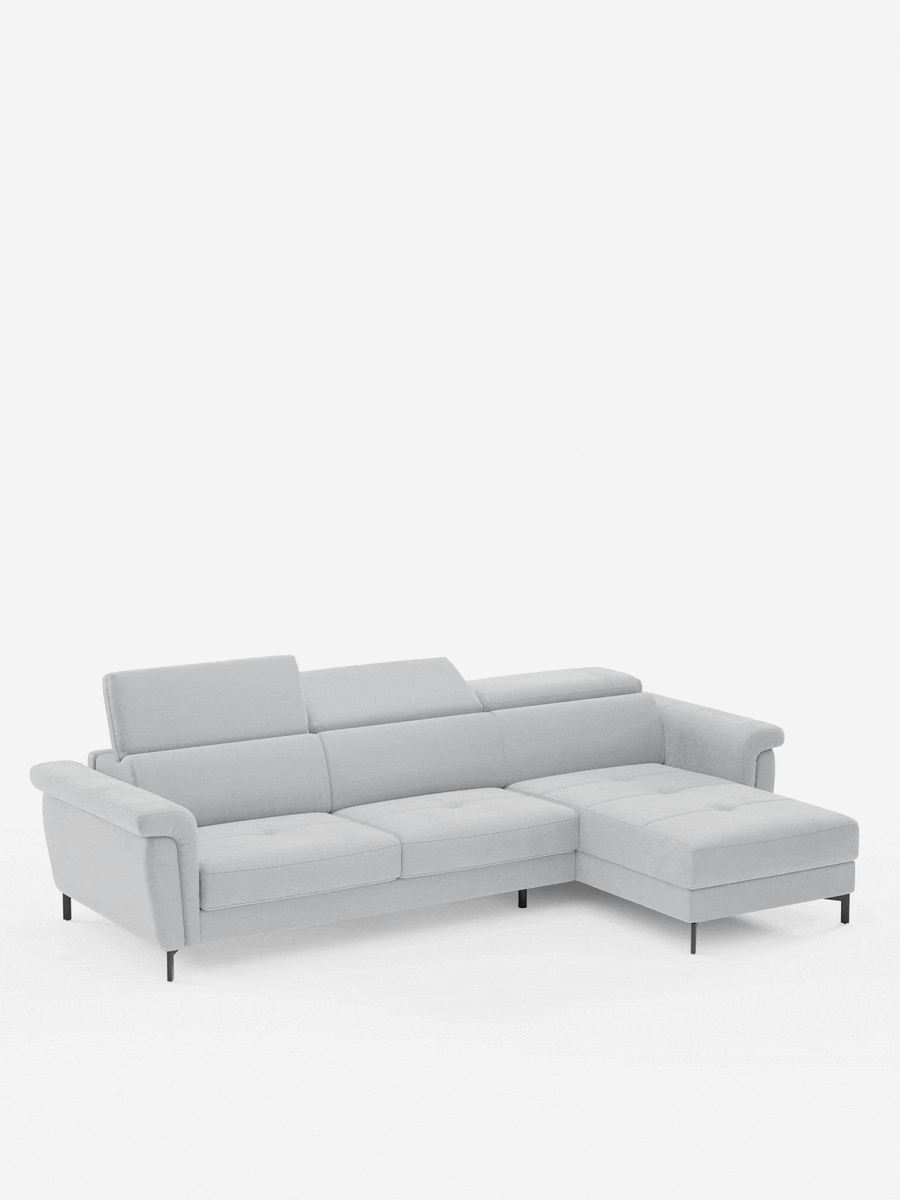 Capri Divano letto angolare con penisola contenitore e poggiatesta reclinabili - elegante tessuto smacchiabile T30
