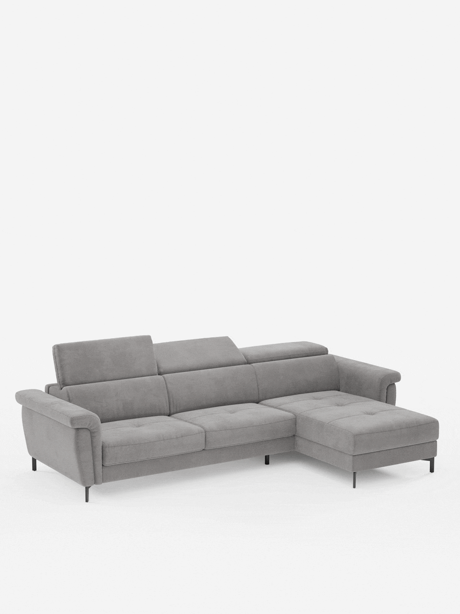 Capri Divano letto angolare con penisola contenitore e poggiatesta reclinabili - elegante tessuto smacchiabile T30