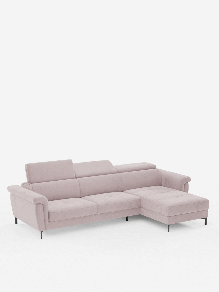 Capri Divano letto angolare con penisola contenitore e poggiatesta reclinabili - elegante tessuto smacchiabile T30