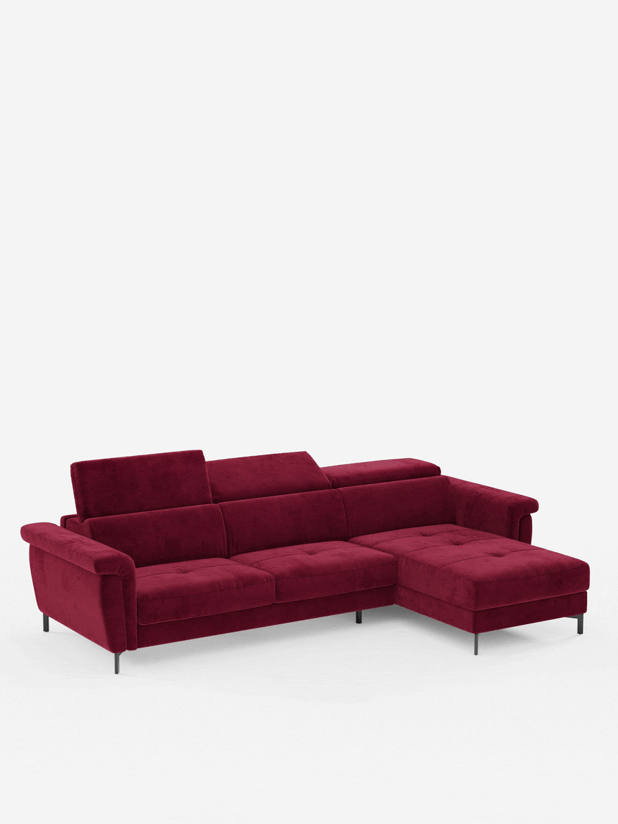 Capri Divano letto angolare con penisola contenitore e poggiatesta reclinabili - elegante tessuto smacchiabile T30