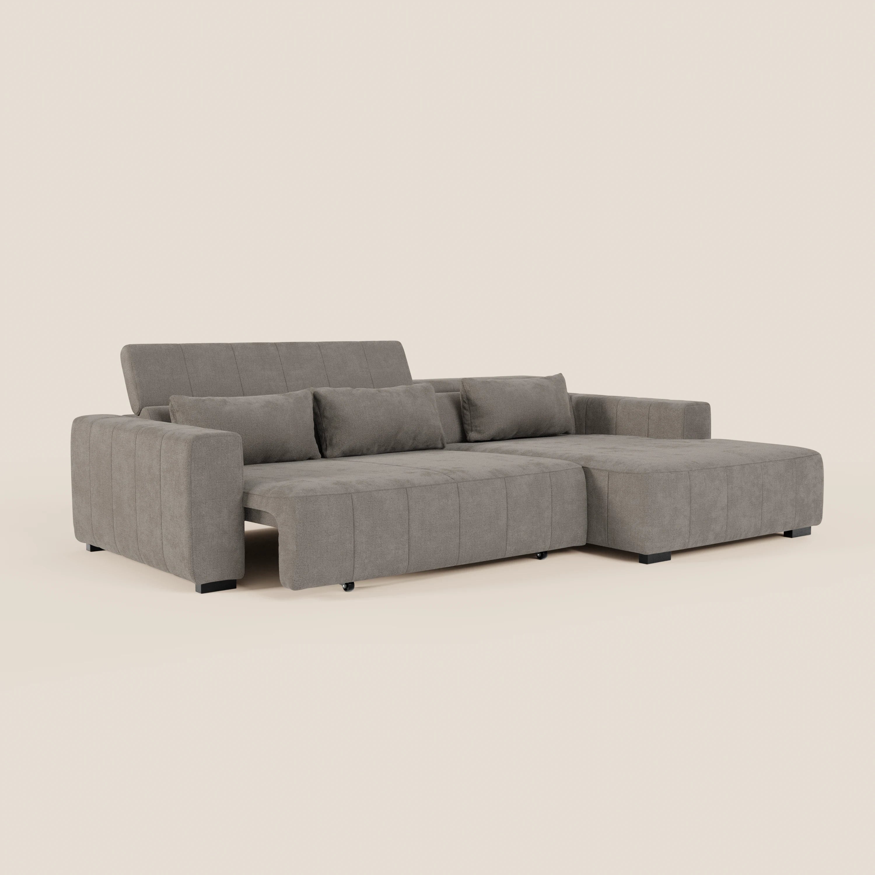 Doric Canapé d’angle avec méridienne et assises extensibles avec relaxation électrique - appuie-têtes inclinables en tissu anti-taches T23