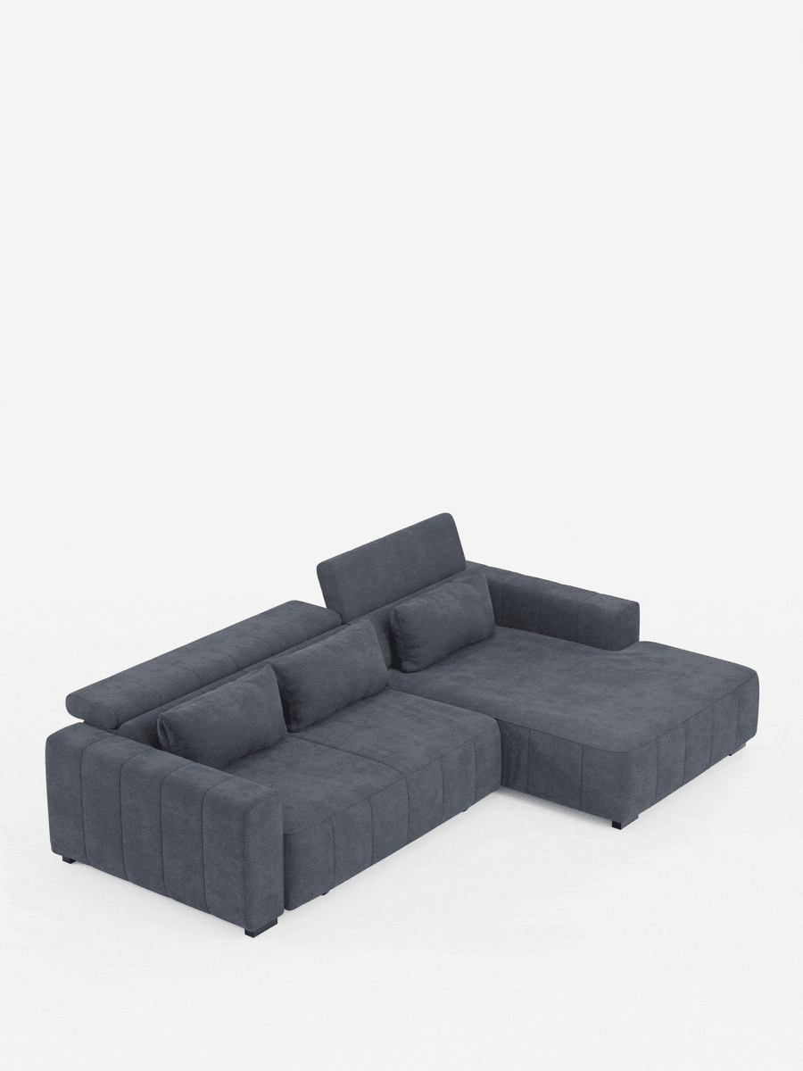 Doric Divano angolare con penisola e sedute allungabili con relax elettrico - poggiatesta reclinabili in tessuto smacchiabile T23