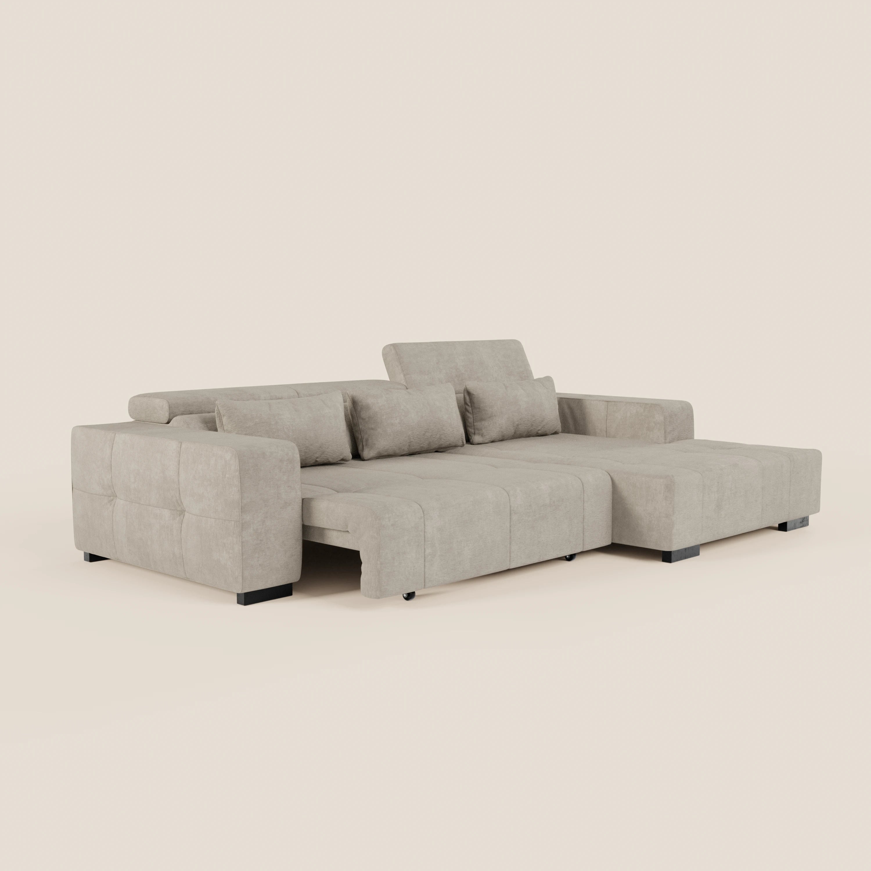 Monarch Divano angolare con penisola e Relax Elettrico per allungamento sedute - Poggiatesta Reclinabili in tessuto morbido smacchiabile T31 - divani.store
