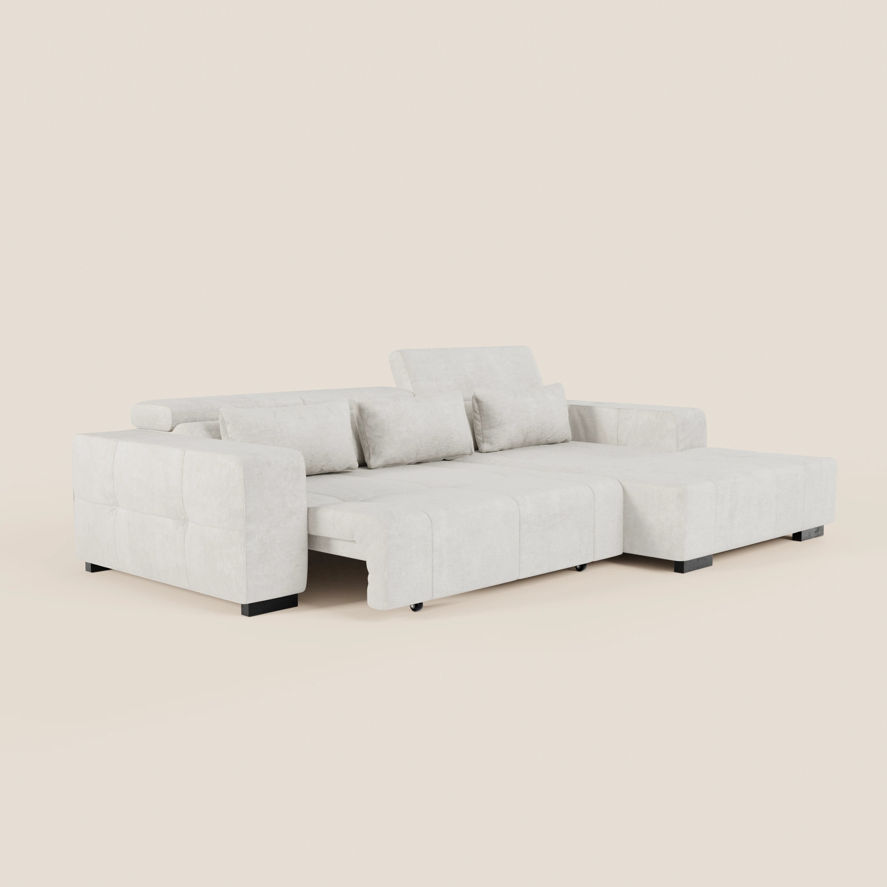 Monarch Divano angolare con penisola e Relax Elettrico per allungamento sedute - Poggiatesta Reclinabili in tessuto morbido smacchiabile T31 - divani.store