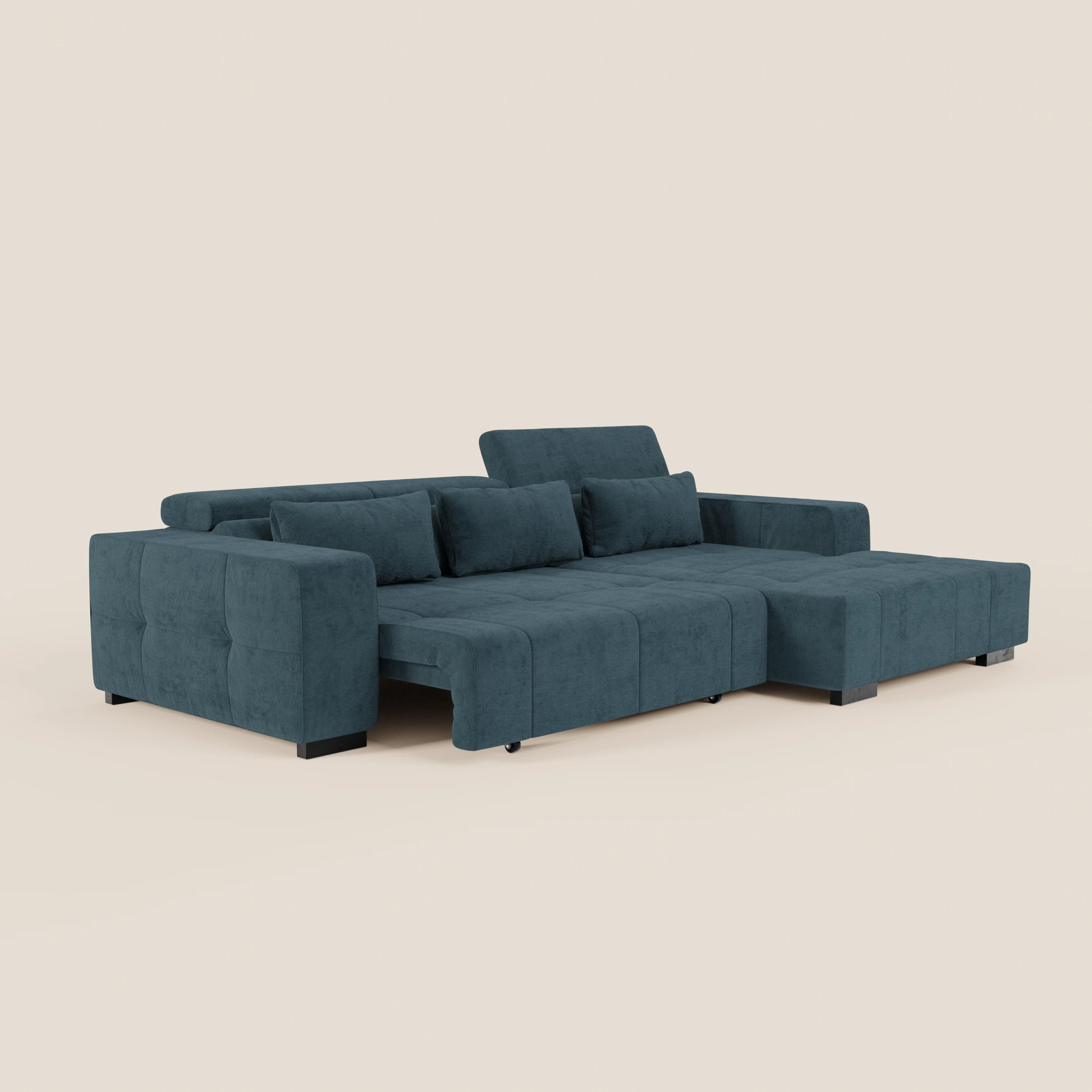 Monarch Divano angolare con penisola e Relax Elettrico per allungamento sedute - Poggiatesta Reclinabili in tessuto morbido smacchiabile T31 - divani.store