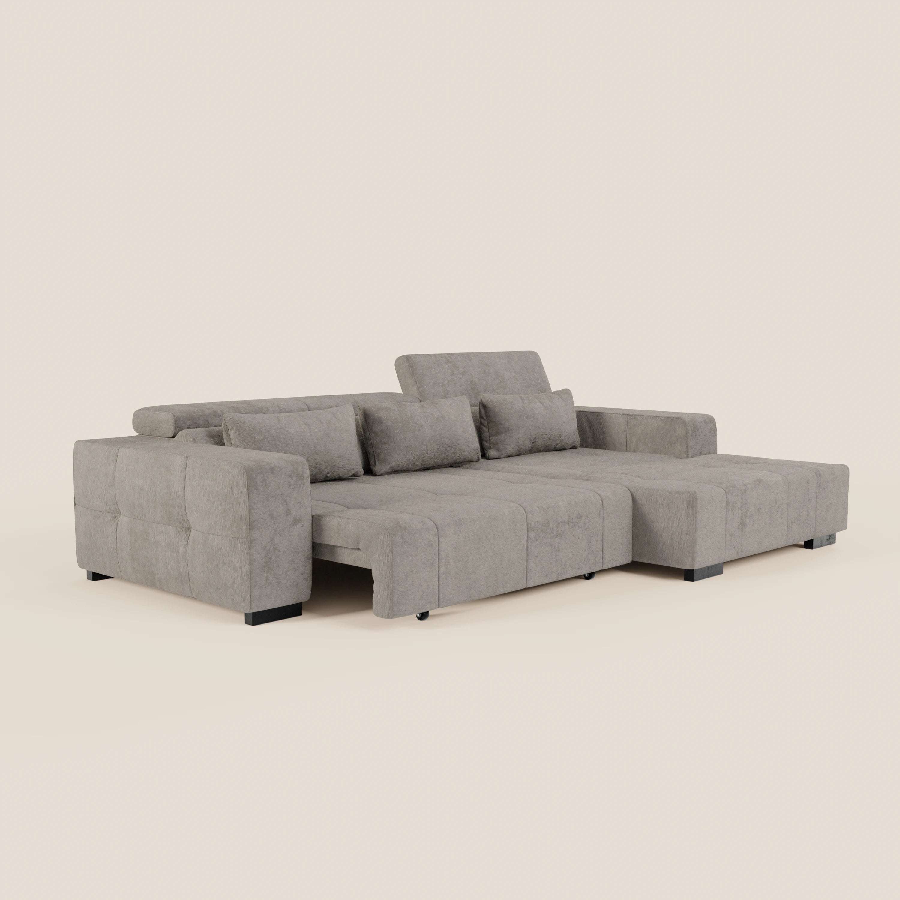 Monarch Divano angolare con penisola e Relax Elettrico per allungamento sedute - Poggiatesta Reclinabili in tessuto morbido smacchiabile T31 - divani.store