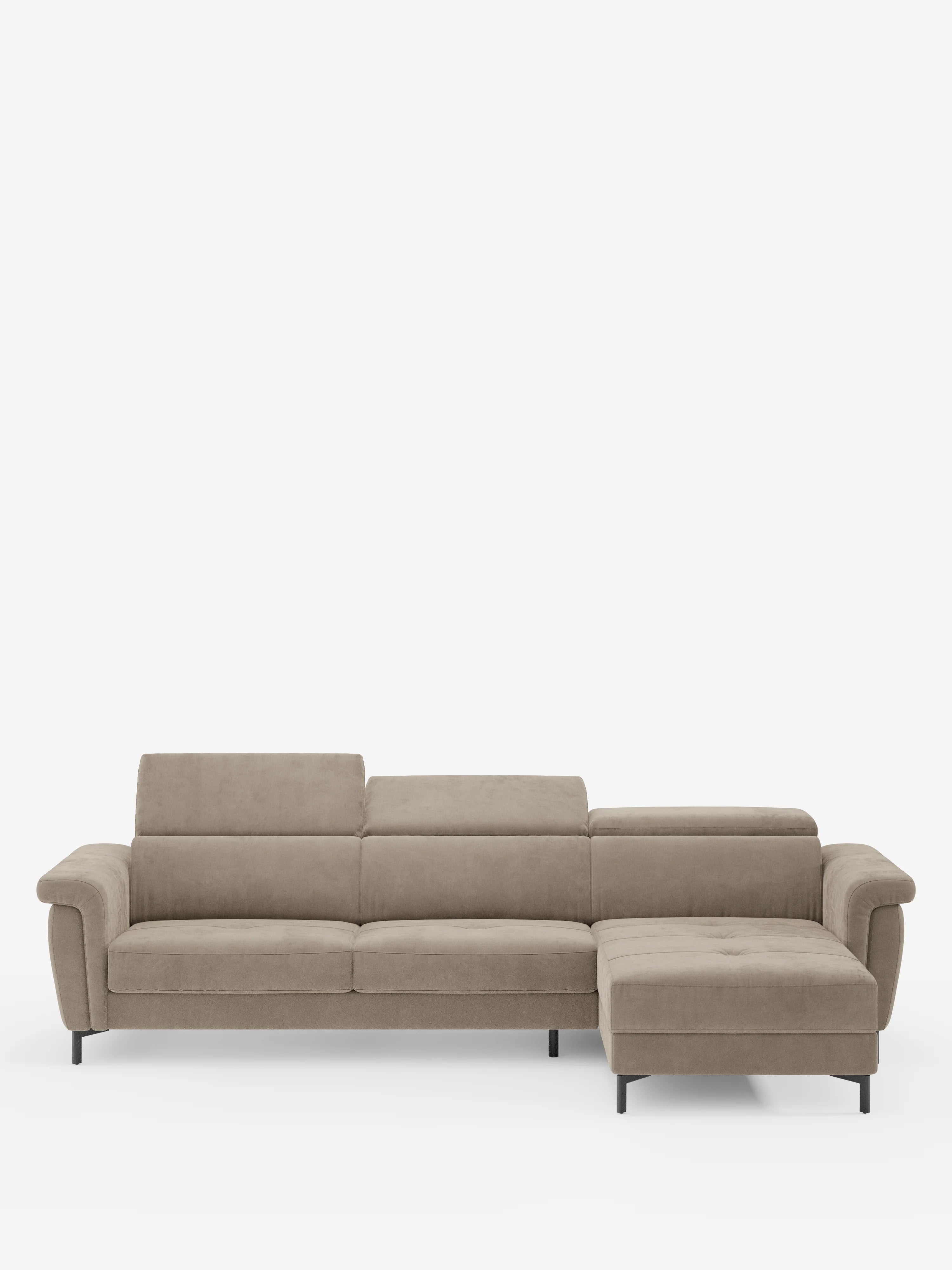 Capri Divano letto angolare con penisola contenitore e poggiatesta reclinabili - elegante tessuto smacchiabile T30