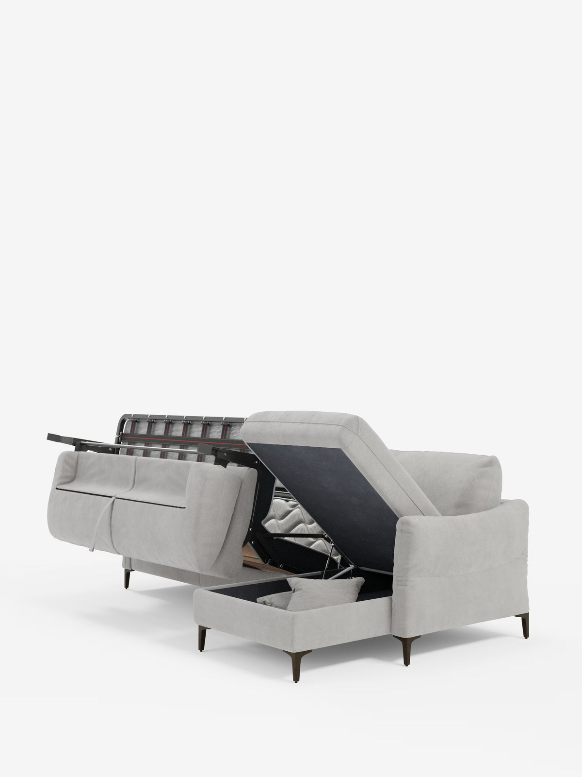 Dalia divano letto con penisola contenitore e materasso alto 18 cm - piedini alti e tessuto smacchiabile T30