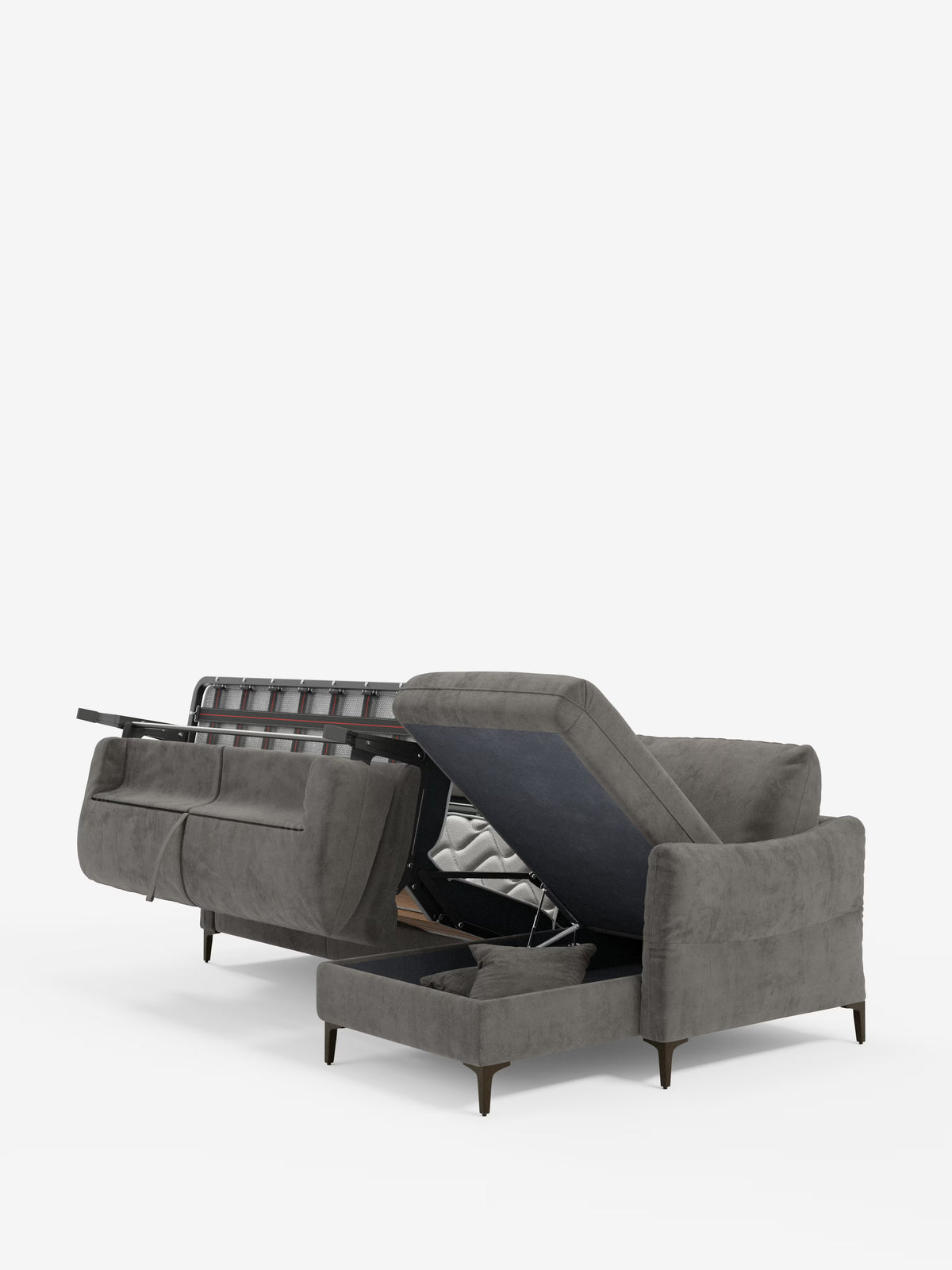 Dalia divano letto con penisola contenitore e materasso alto 18 cm - piedini alti e tessuto smacchiabile T30