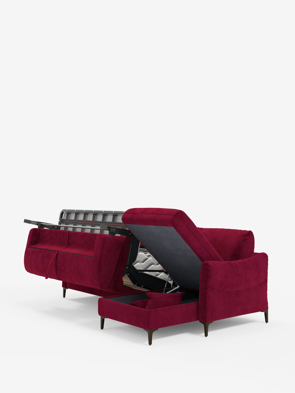 Dalia divano letto con penisola contenitore e materasso alto 18 cm - piedini alti e tessuto smacchiabile T30