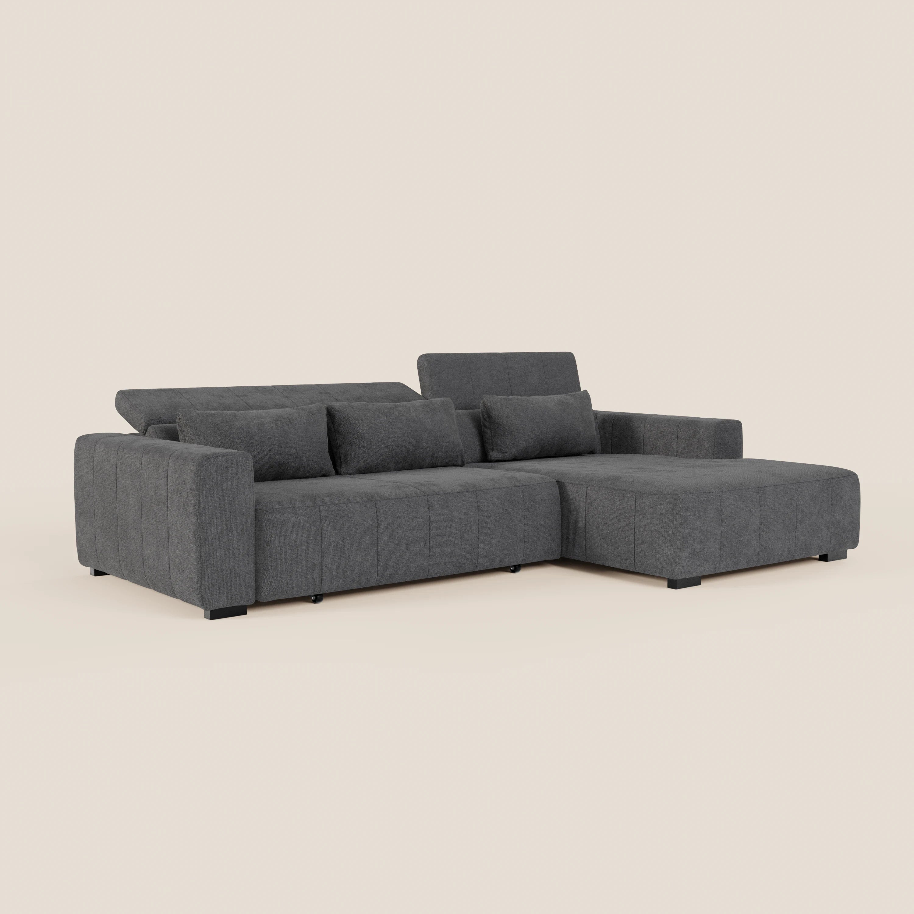 Doric Divano angolare con penisola e sedute allungabili con relax elettrico - poggiatesta reclinabili in tessuto smacchiabile T23 - divani.store
