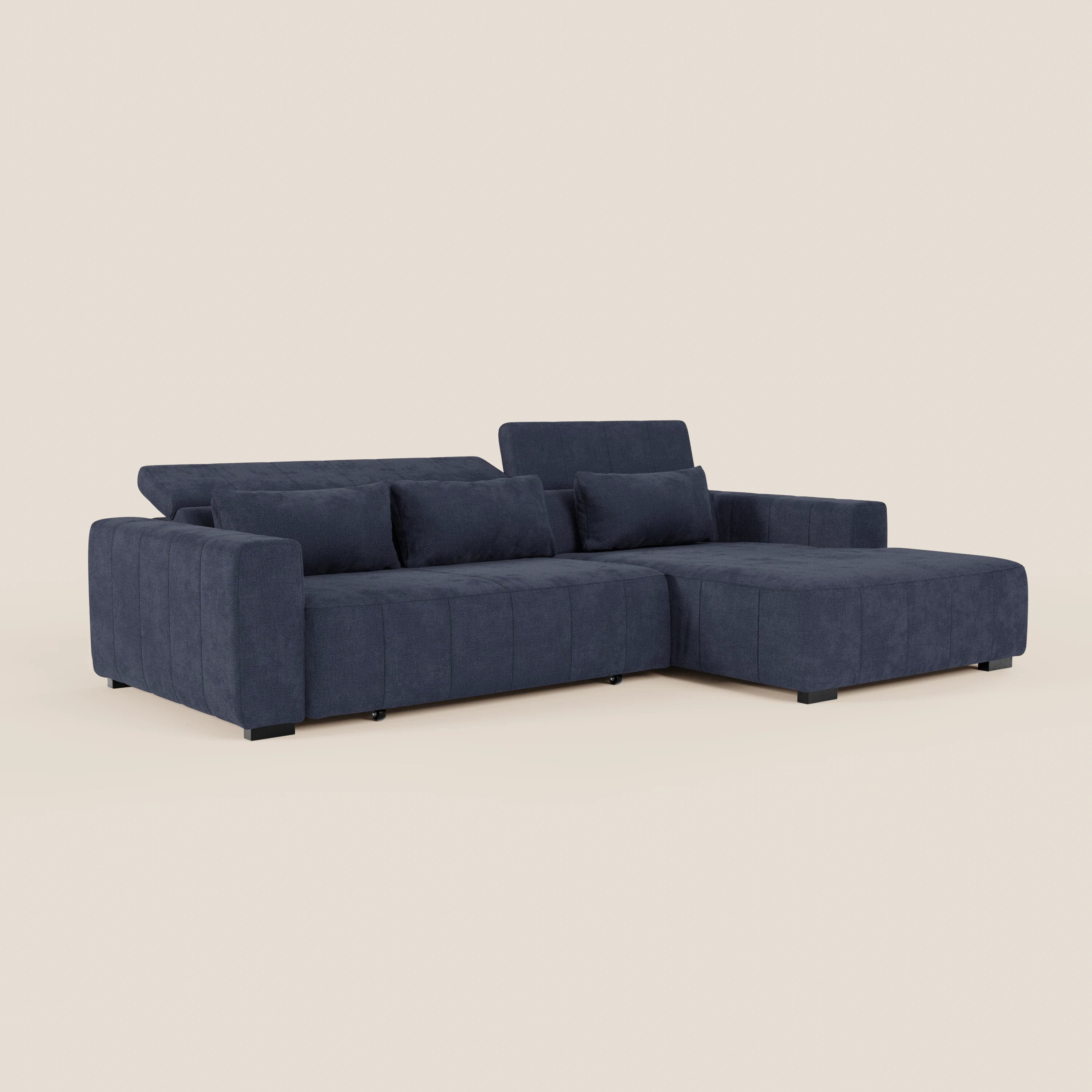 Doric Divano angolare con penisola e sedute allungabili con relax elettrico - poggiatesta reclinabili in tessuto smacchiabile T23 - divani.store