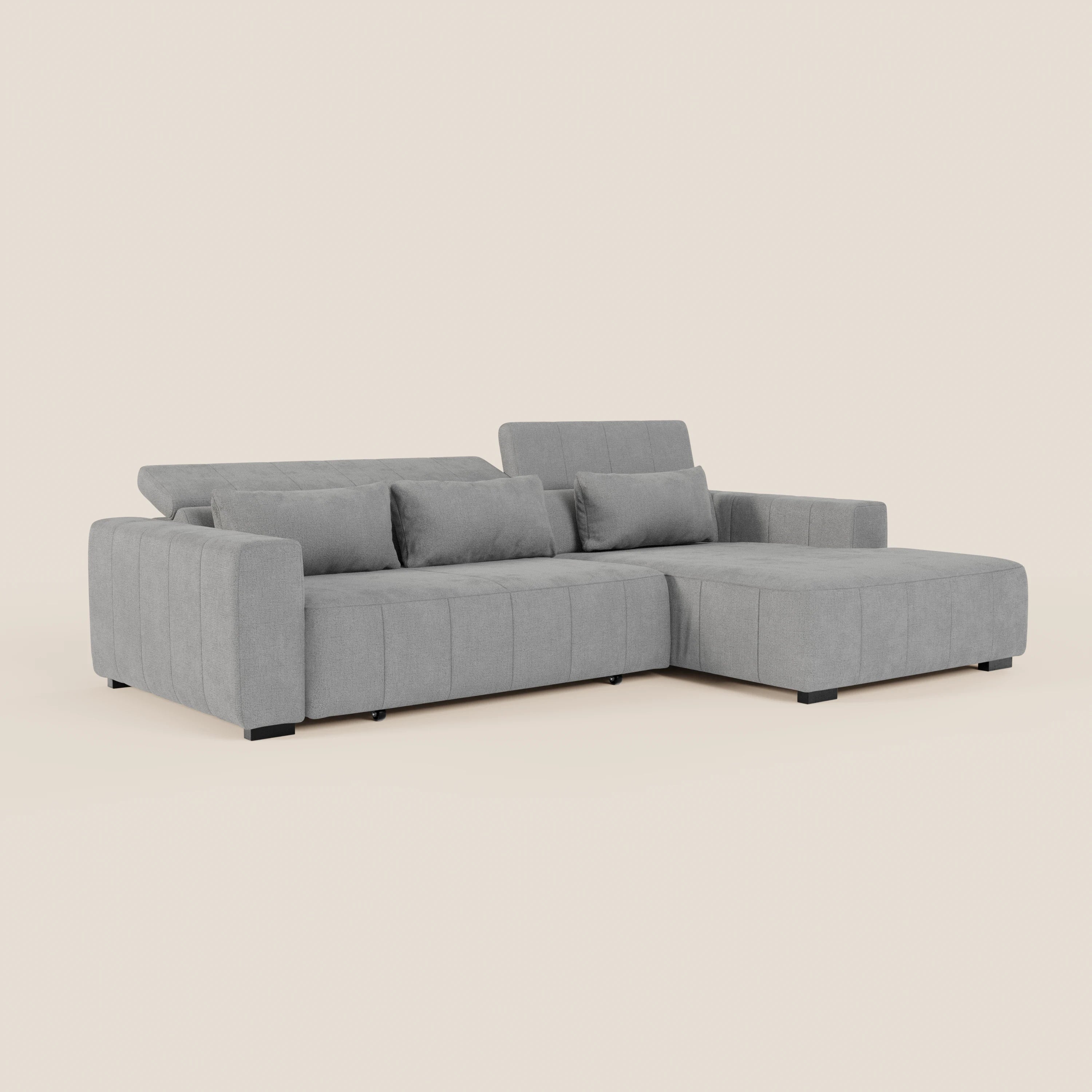 Doric Divano angolare con penisola e sedute allungabili con relax elettrico - poggiatesta reclinabili in tessuto smacchiabile T23 - divani.store
