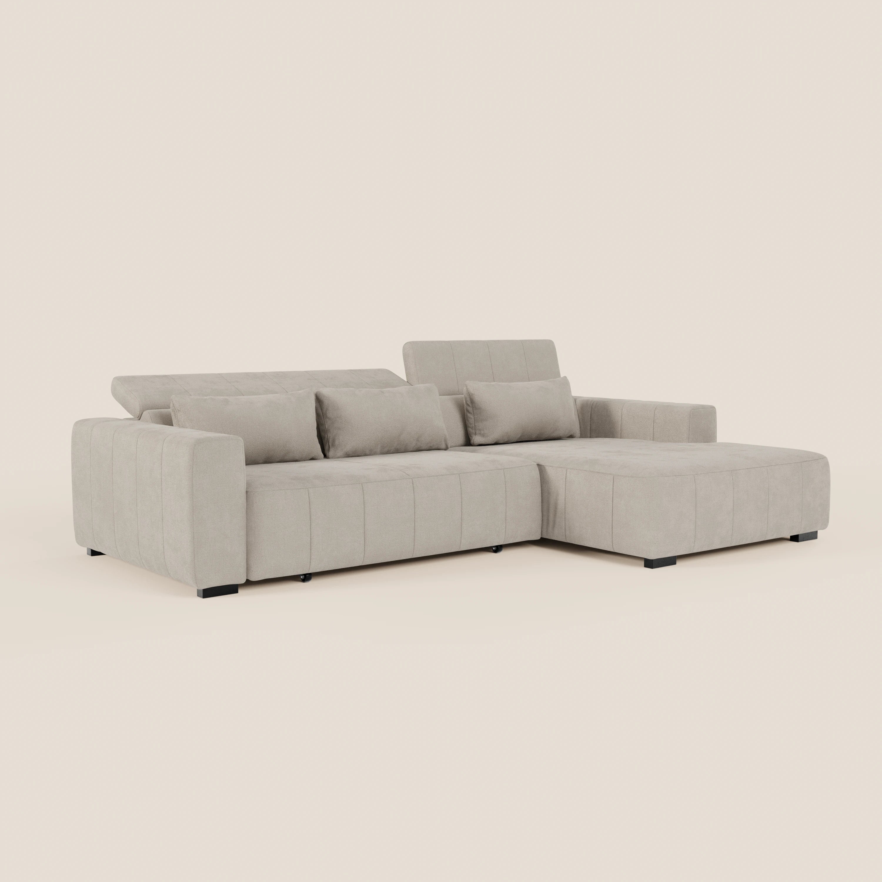 Doric Divano angolare con penisola e sedute allungabili con relax elettrico - poggiatesta reclinabili in tessuto smacchiabile T23 - divani.store