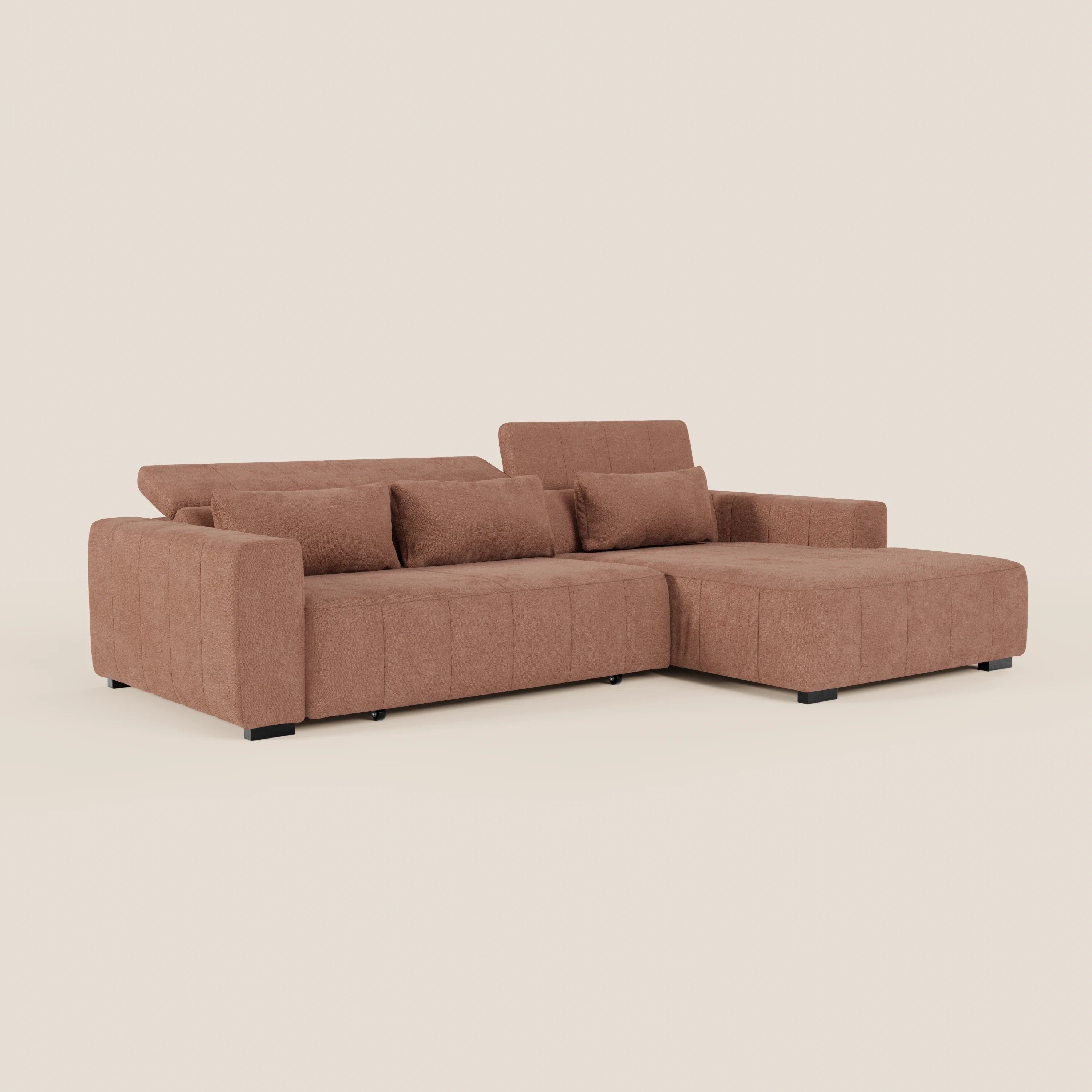 Doric Divano angolare con penisola e sedute allungabili con relax elettrico - poggiatesta reclinabili in tessuto smacchiabile T23 - divani.store