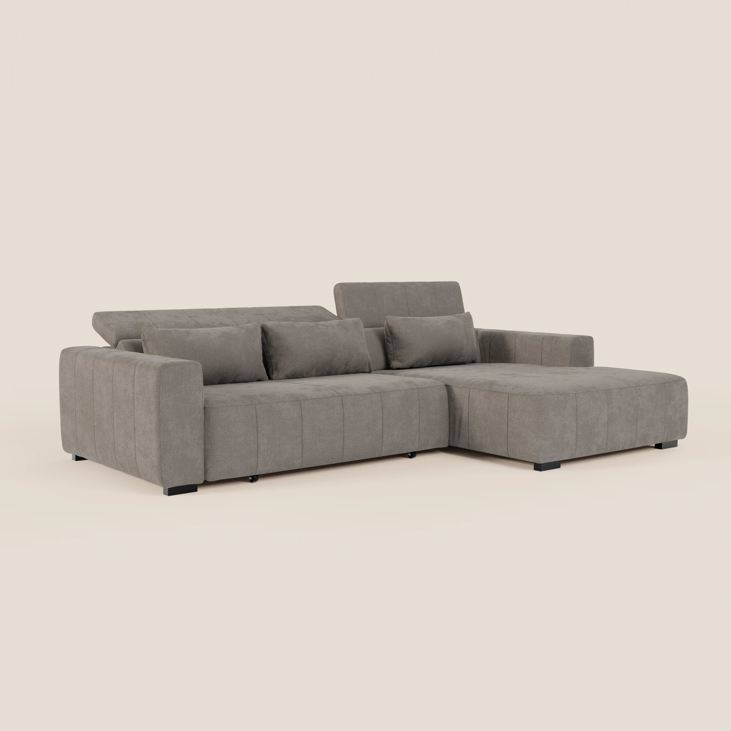 Doric Canapé d’angle avec méridienne et assises extensibles avec relaxation électrique - appuie-têtes inclinables en tissu anti-taches T23