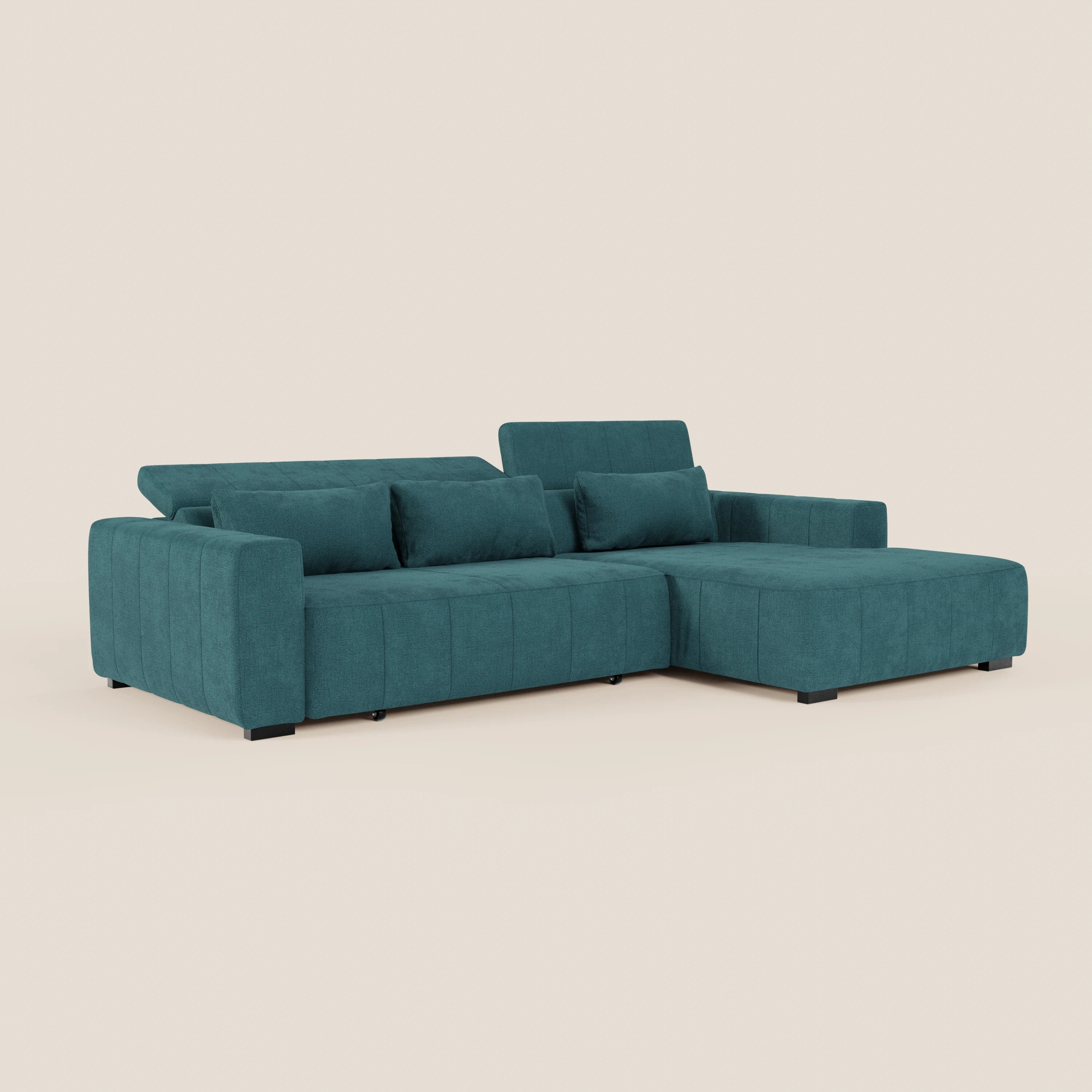 Doric Canapé d’angle avec méridienne et assises extensibles avec relaxation électrique - appuie-têtes inclinables en tissu anti-taches T23