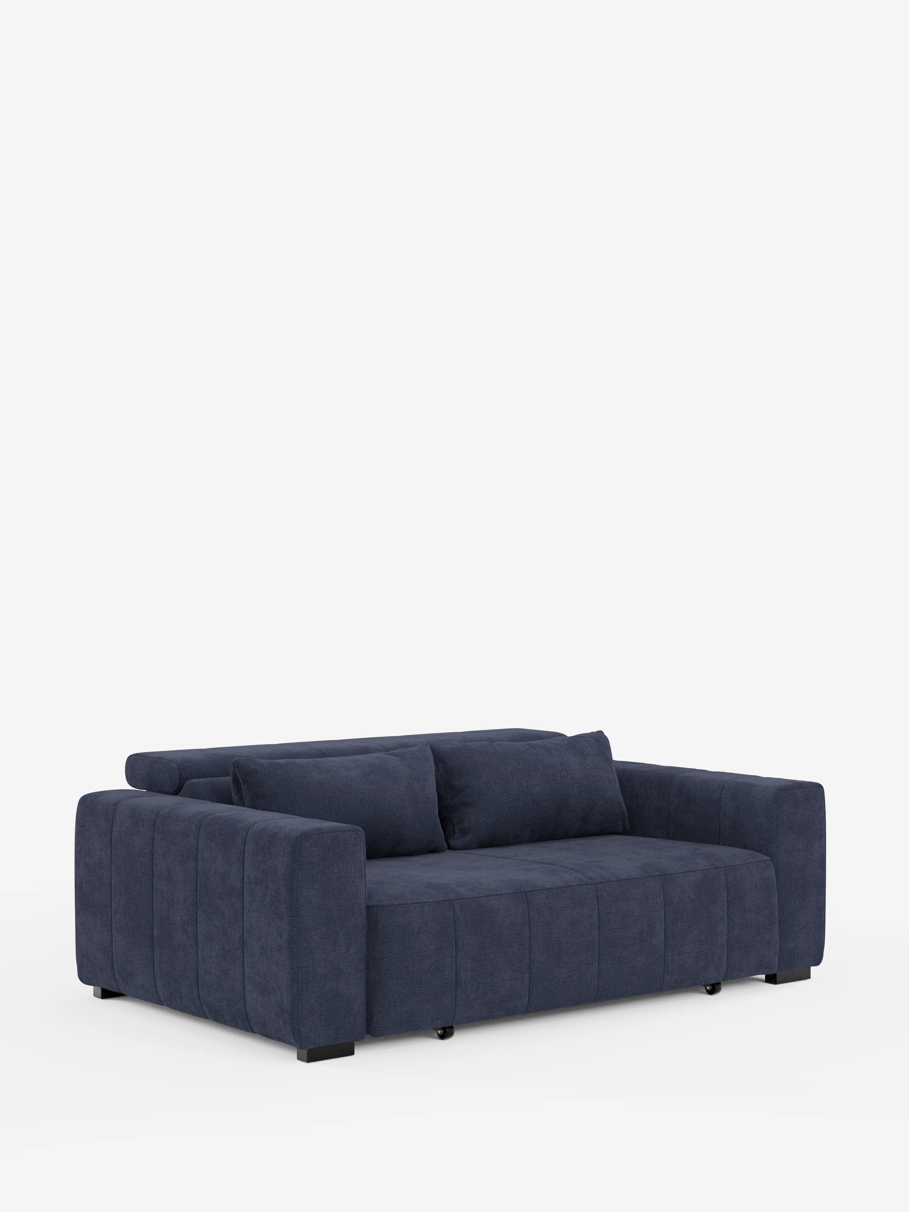 Vi presentiamo il divano a tre posti Doric di Divani.Store: un divano contemporaneo blu navy dotato di ampi braccioli, due cuscini dello schienale coordinati e sottili dettagli trapuntati. Questo design moderno include sedute estensibili con reclinazione elettrica e poggiatesta regolabile, il tutto rivestito in tessuto T23 facile da pulire. Il divano, con la sua linea bassa e i piedini neri corti, spicca su uno sfondo bianco a tinta unita, rendendolo una scelta elegante per qualsiasi ambiente moderno.