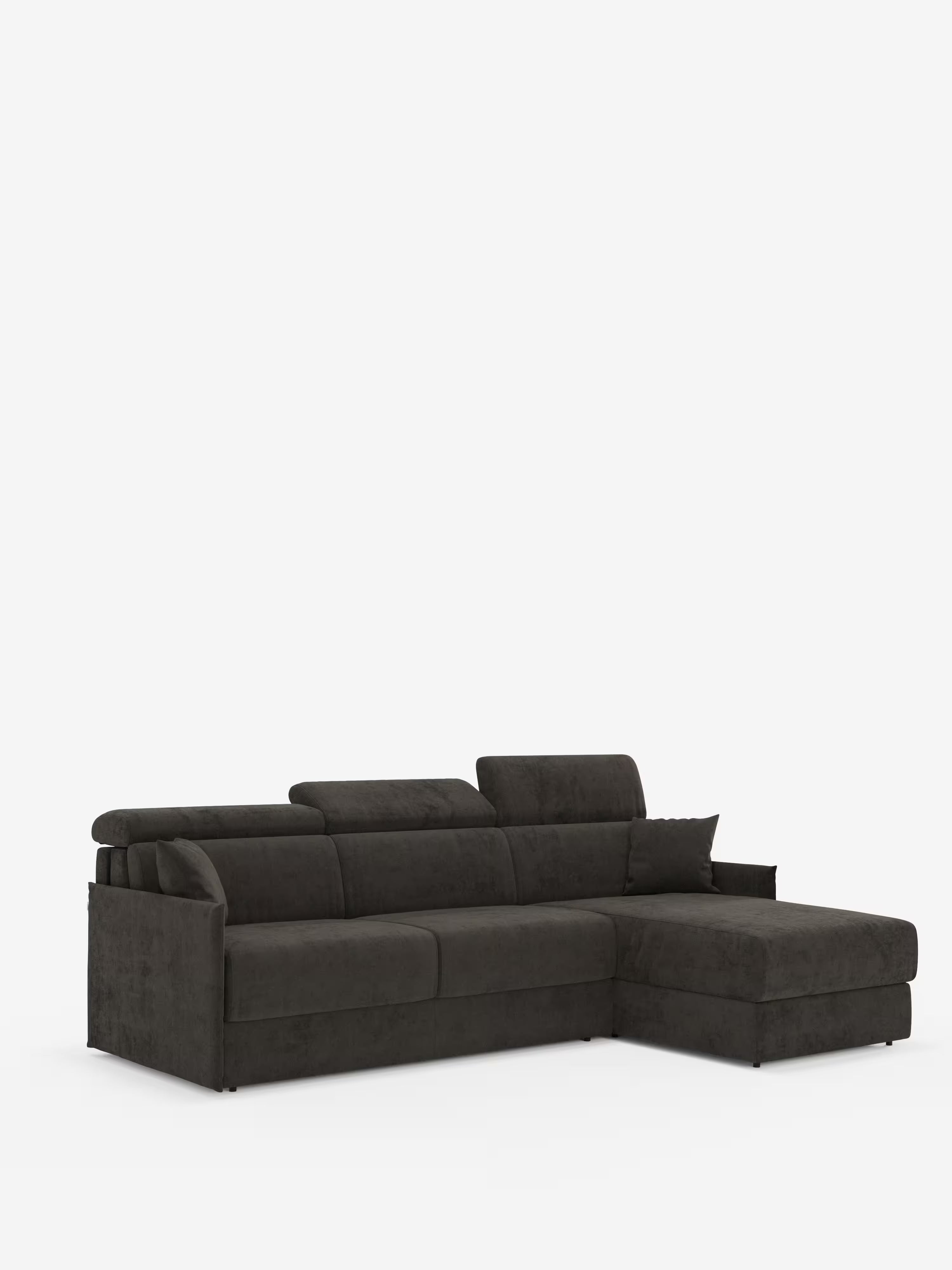 Miryam sofá cama esquinero compacto - reposacabezas reclinables y chaise longue con almacenaje en tejido antimanchas T31