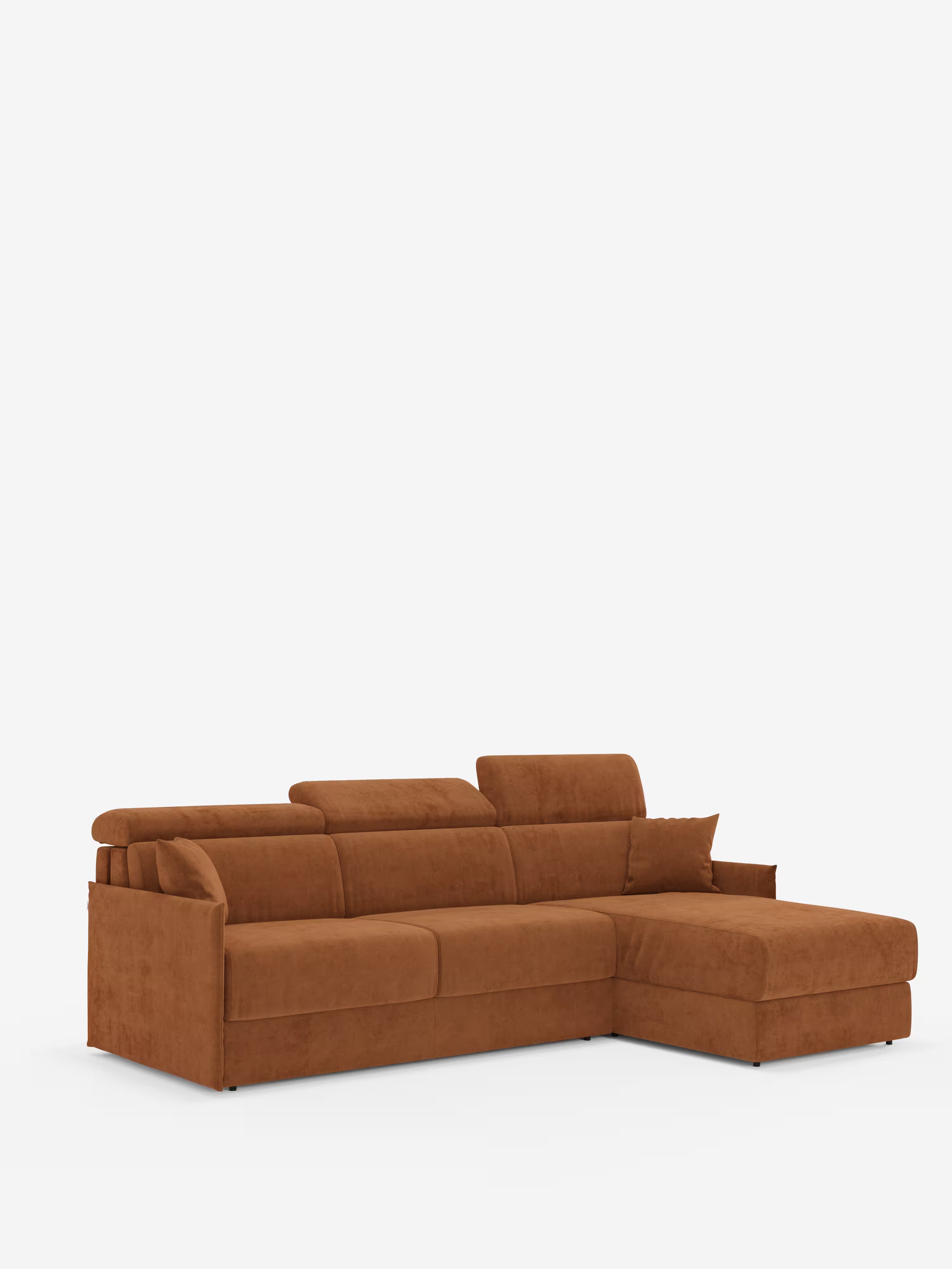 Miryam sofá cama esquinero compacto - reposacabezas reclinables y chaise longue con almacenaje en tejido antimanchas T31