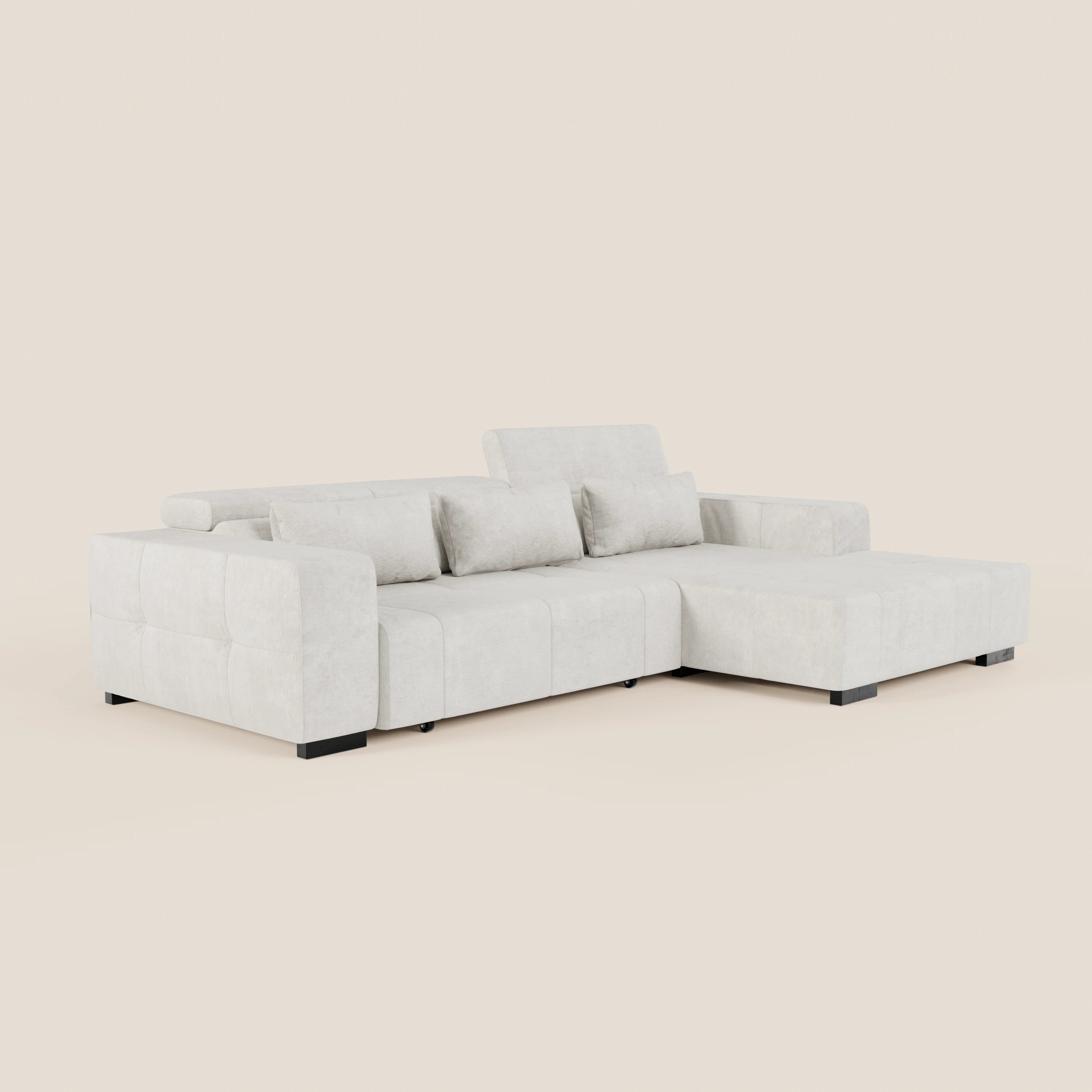 Monarch Divano angolare con penisola e Relax Elettrico per allungamento sedute - Poggiatesta Reclinabili in tessuto morbido smacchiabile T31 - divani.store