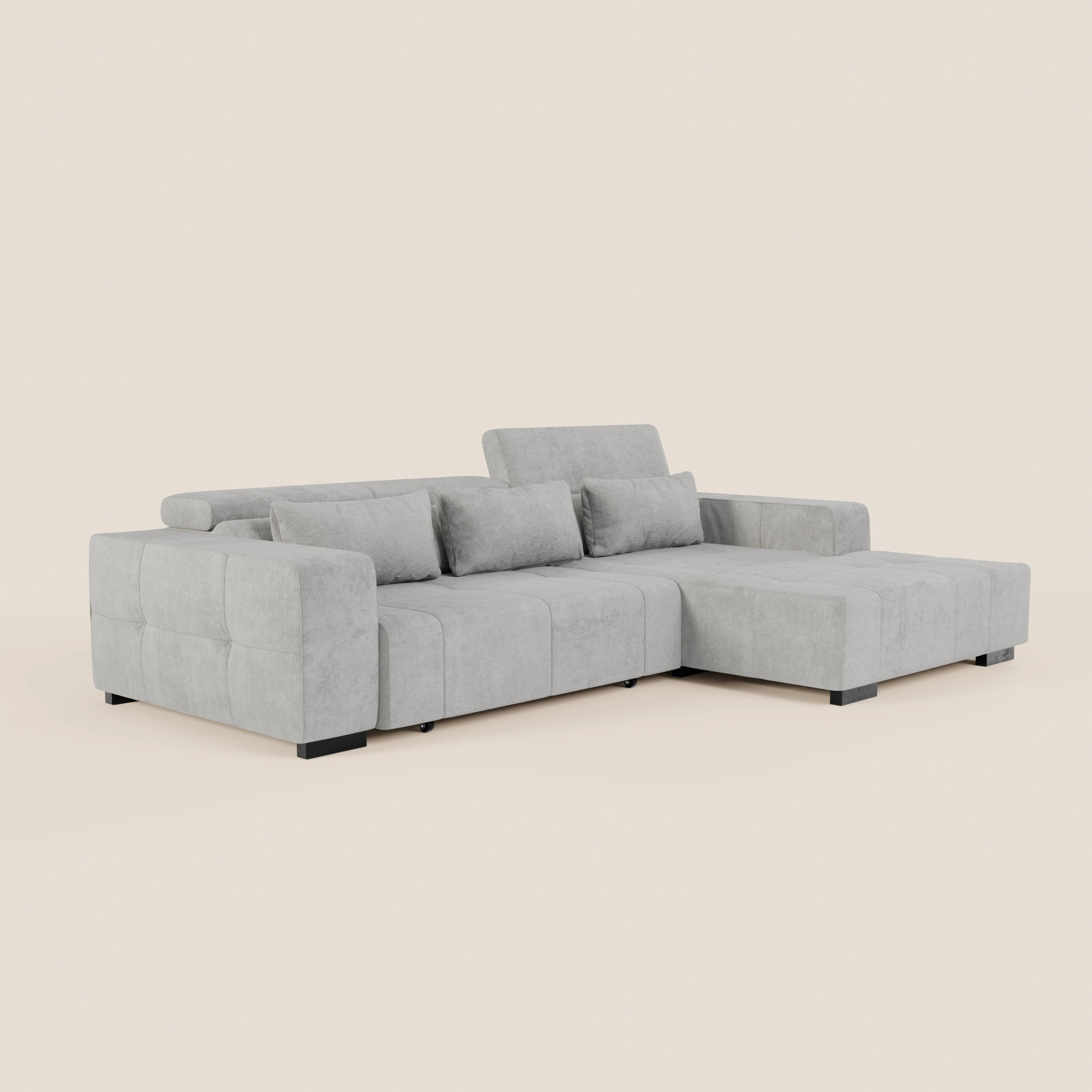 Monarch Divano angolare con penisola e Relax Elettrico per allungamento sedute - Poggiatesta Reclinabili in tessuto morbido smacchiabile T31 - divani.store