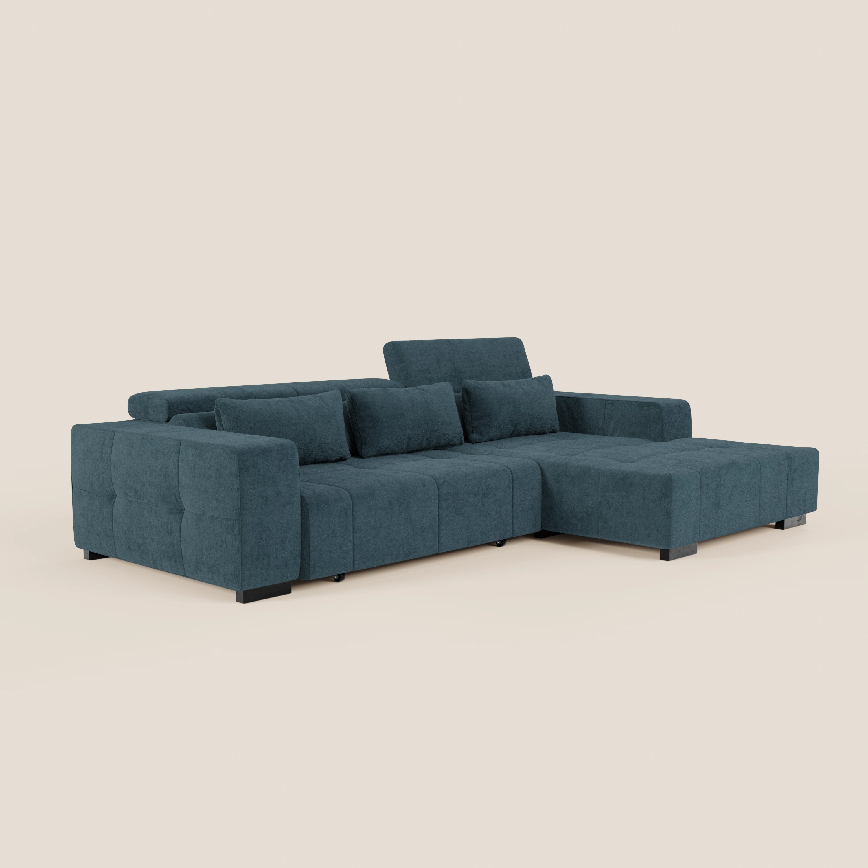 Monarch Divano angolare con penisola e Relax Elettrico per allungamento sedute - Poggiatesta Reclinabili in tessuto morbido smacchiabile T31 - divani.store