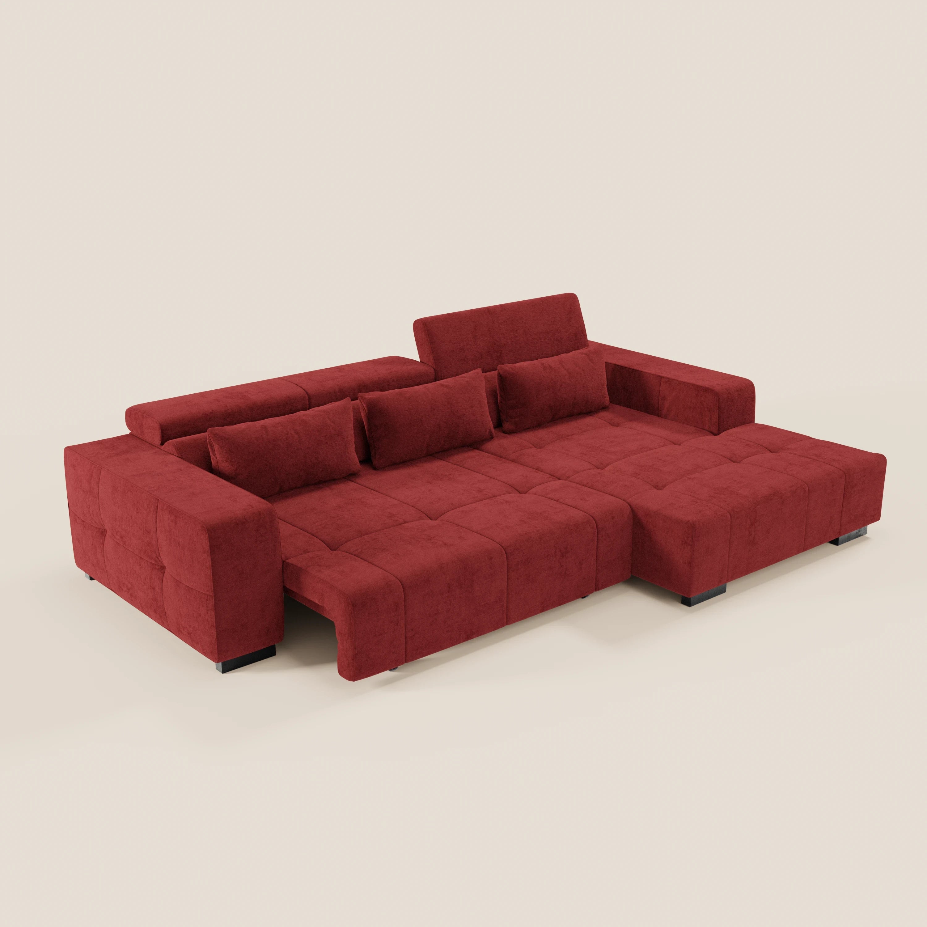 Monarch Divano angolare con penisola e Relax Elettrico per allungamento sedute - Poggiatesta Reclinabili in tessuto morbido smacchiabile T31 - divani.store