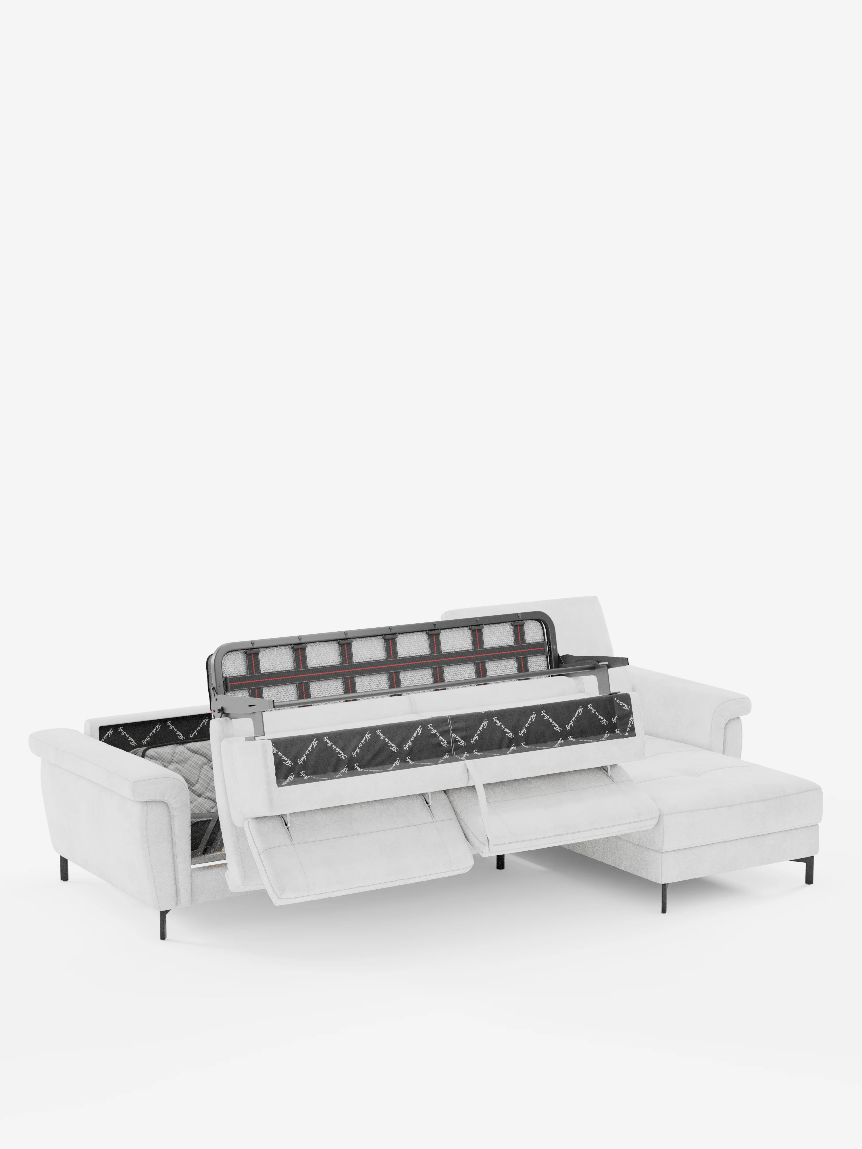 Capri Divano letto angolare con penisola contenitore e poggiatesta reclinabili - elegante tessuto smacchiabile T30
