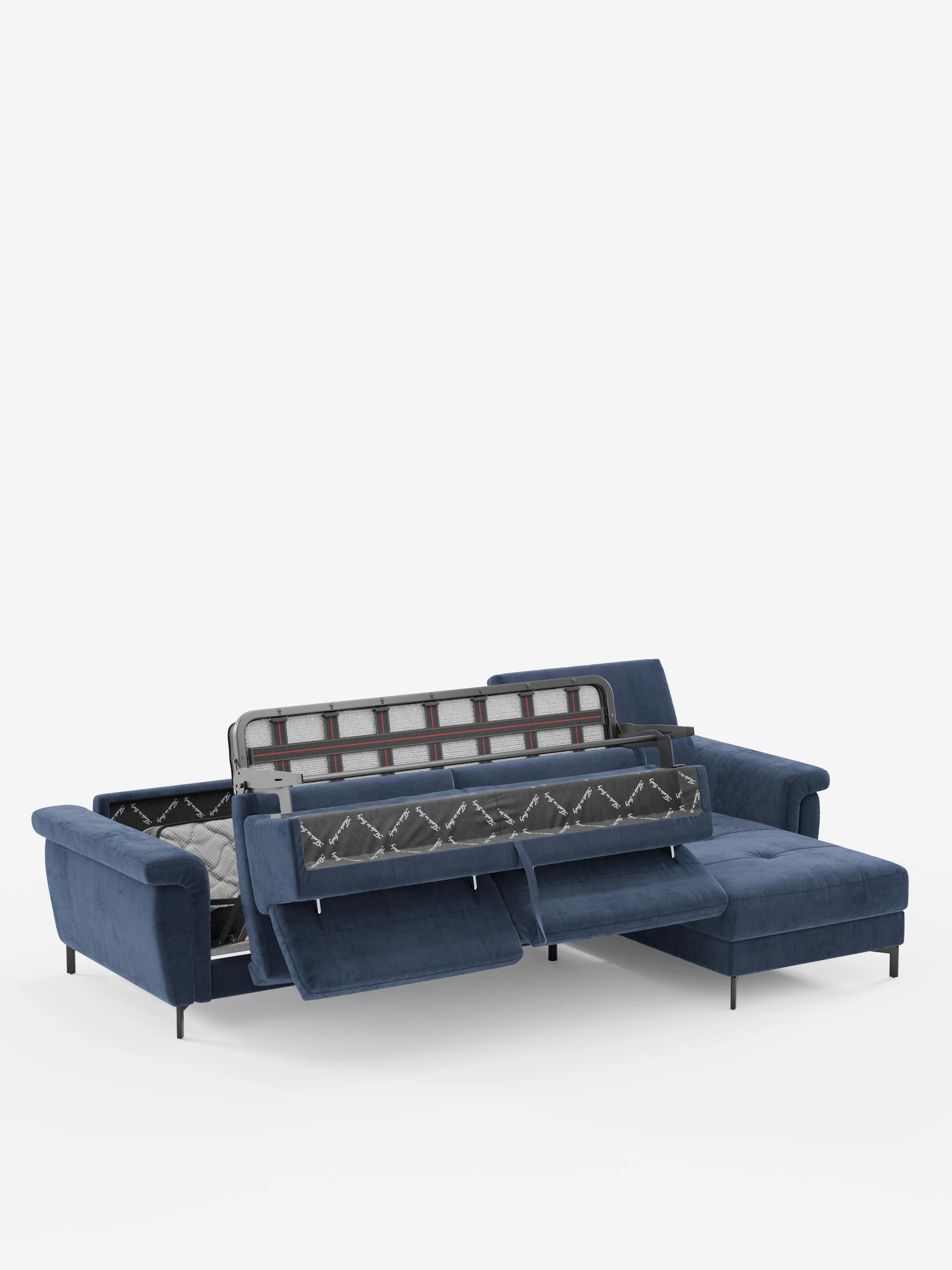 Capri Divano letto angolare con penisola contenitore e poggiatesta reclinabili - elegante tessuto smacchiabile T30