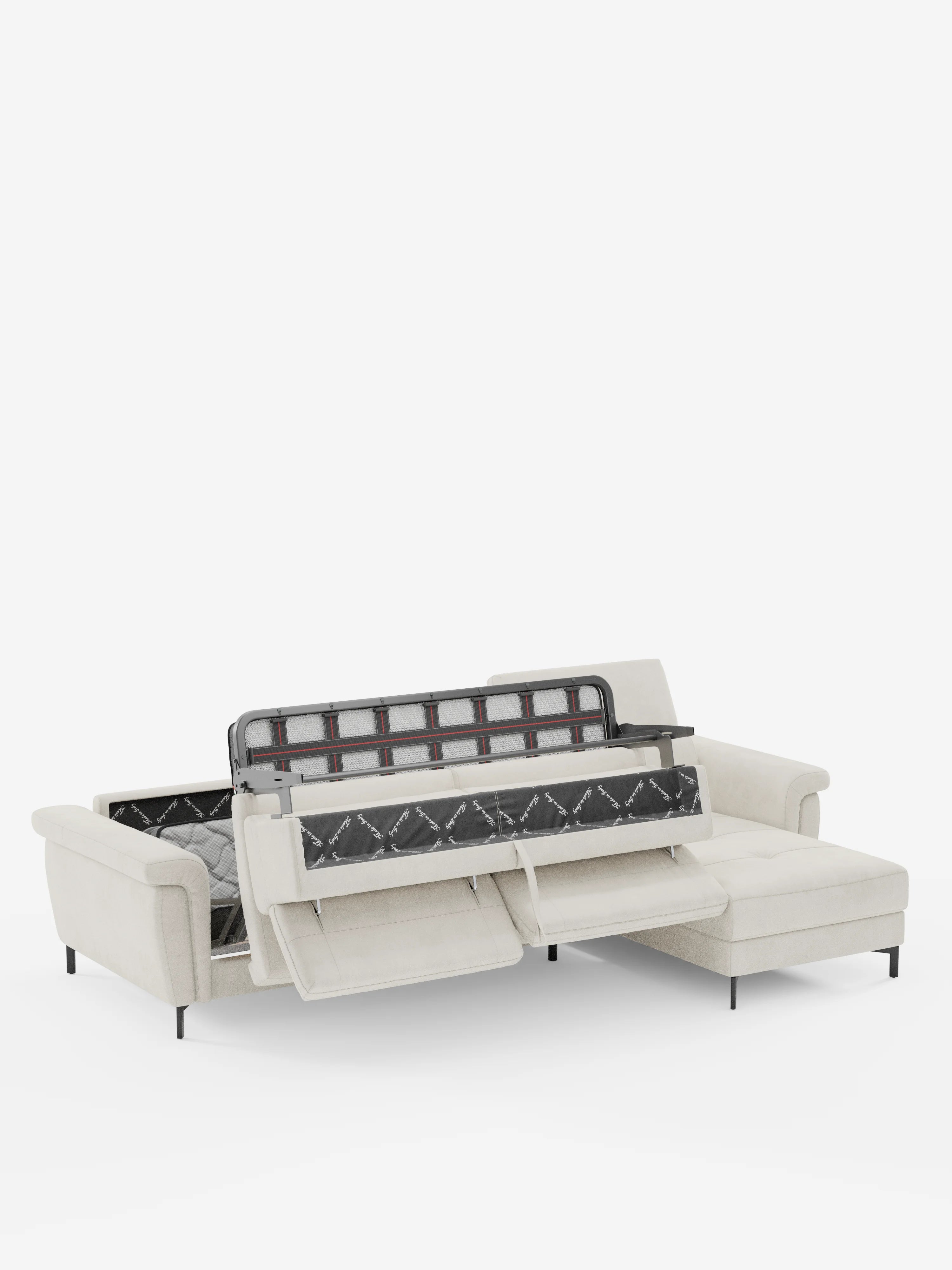 Capri Divano letto angolare con penisola contenitore e poggiatesta reclinabili - elegante tessuto smacchiabile T30