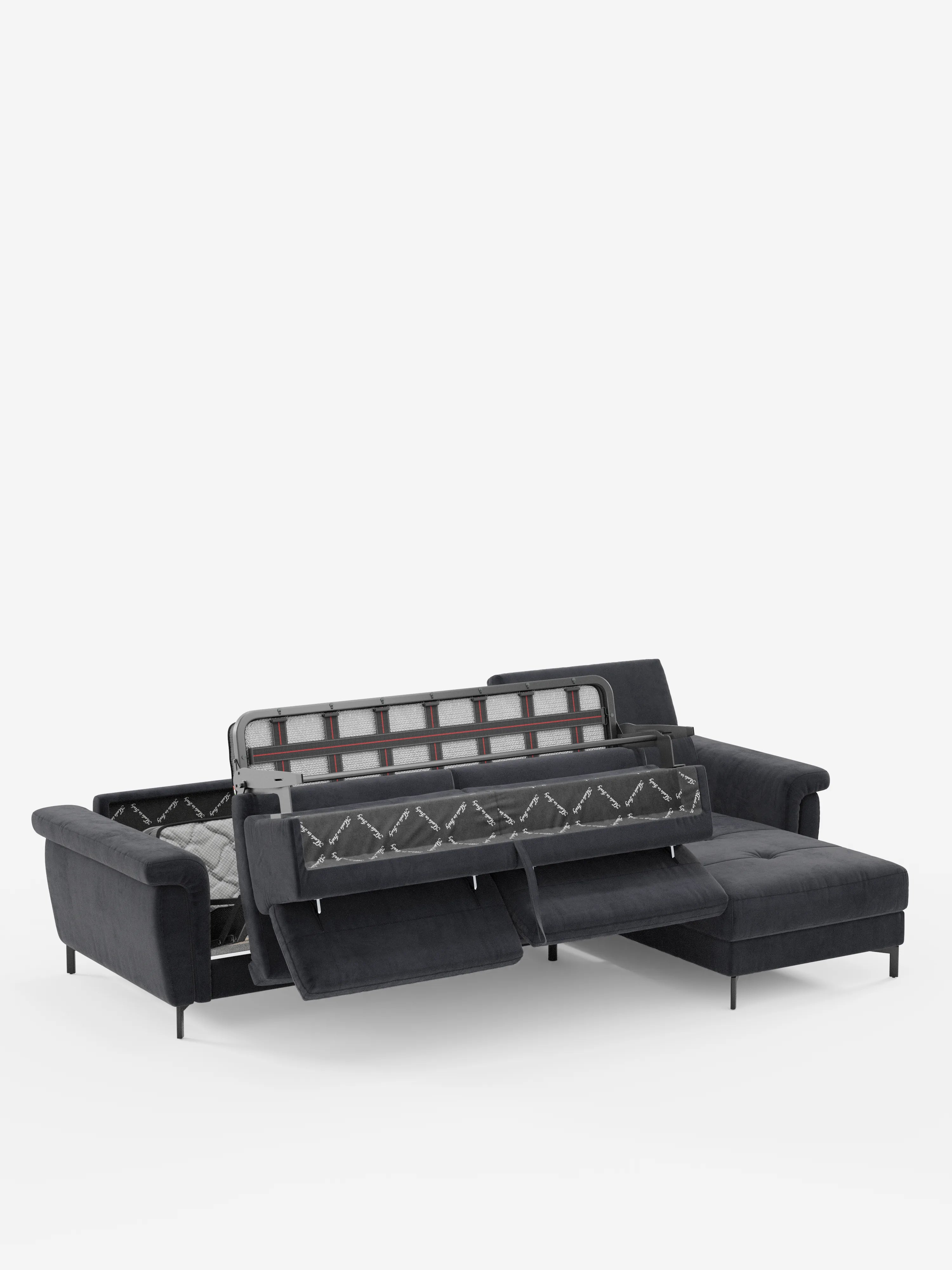 Capri Divano letto angolare con penisola contenitore e poggiatesta reclinabili - elegante tessuto smacchiabile T30