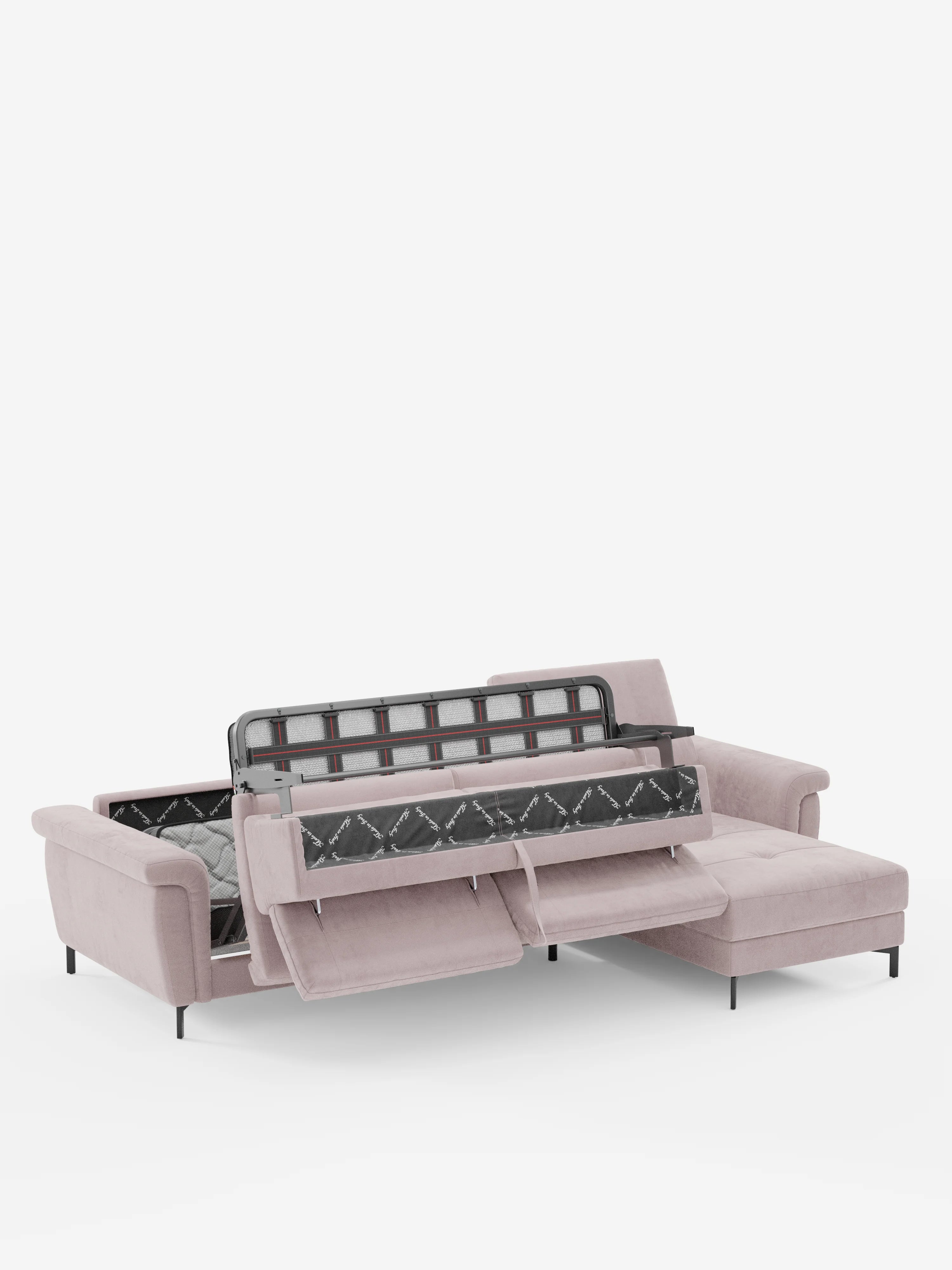 Capri Divano letto angolare con penisola contenitore e poggiatesta reclinabili - elegante tessuto smacchiabile T30