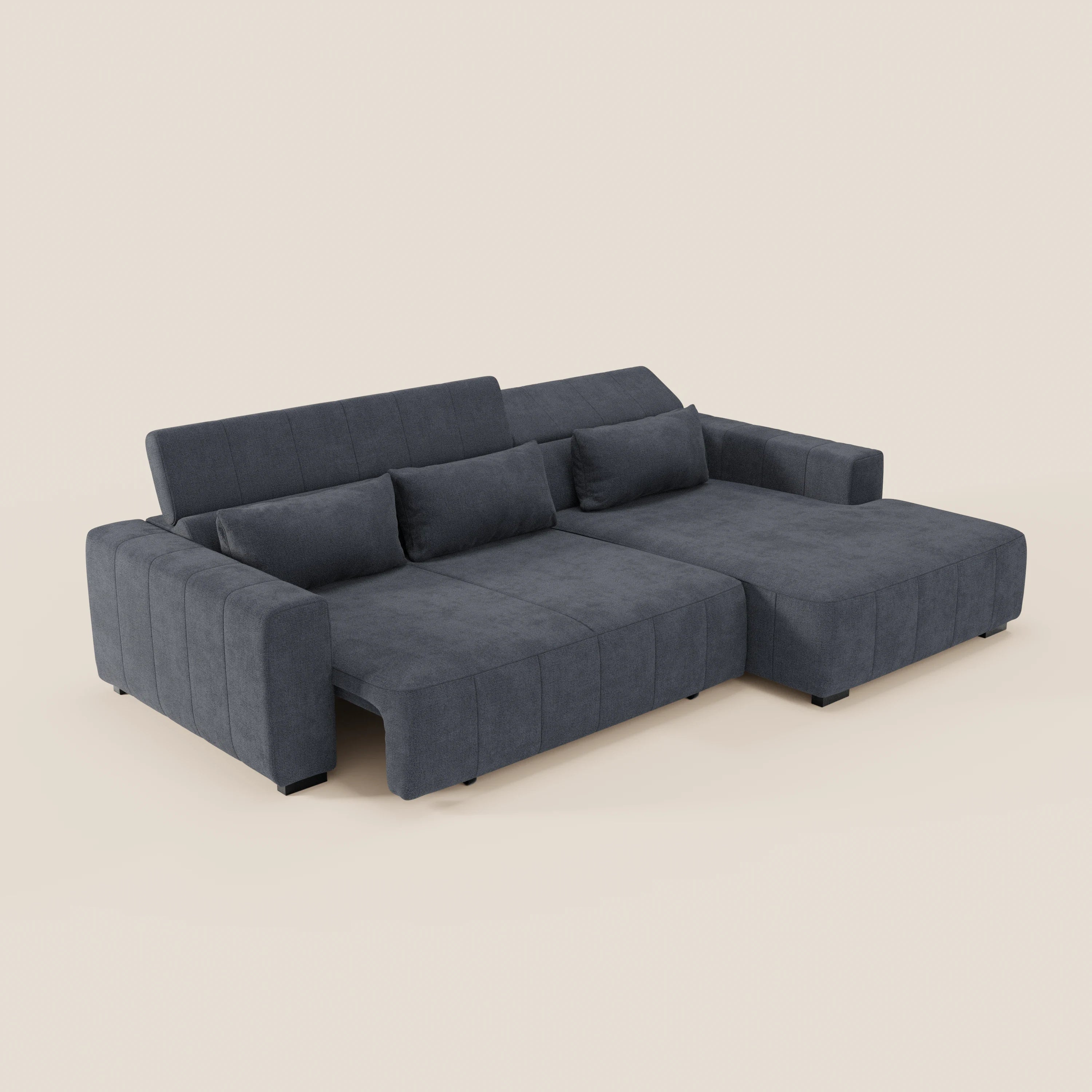 Doric Divano angolare con penisola e sedute allungabili con relax elettrico - poggiatesta reclinabili in tessuto smacchiabile T23 - divani.store