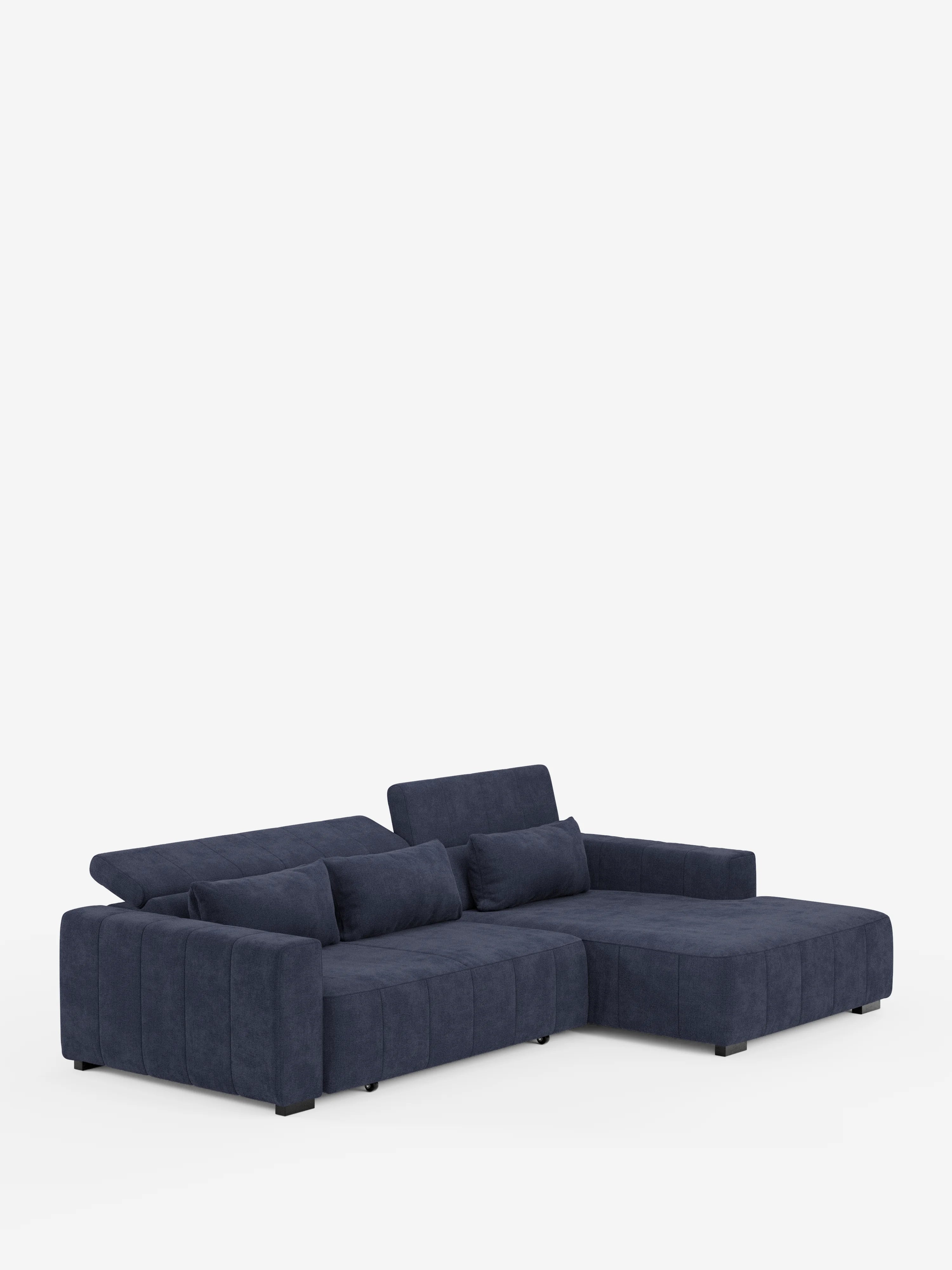 Doric Divano angolare con penisola e sedute allungabili con relax elettrico - poggiatesta reclinabili in tessuto smacchiabile T23