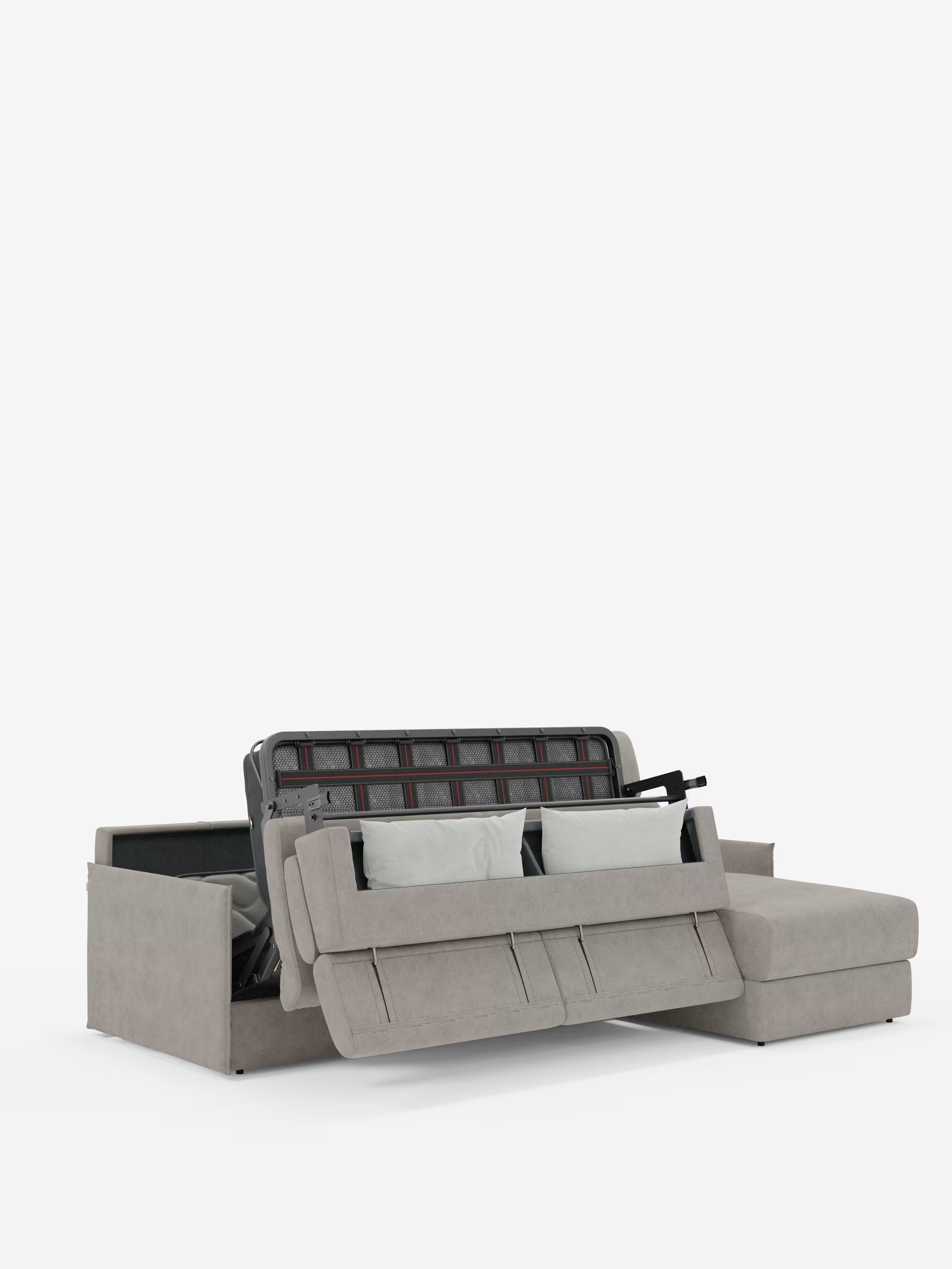 Miryam sofá cama esquinero compacto - reposacabezas reclinables y chaise longue con almacenaje en tejido antimanchas T31