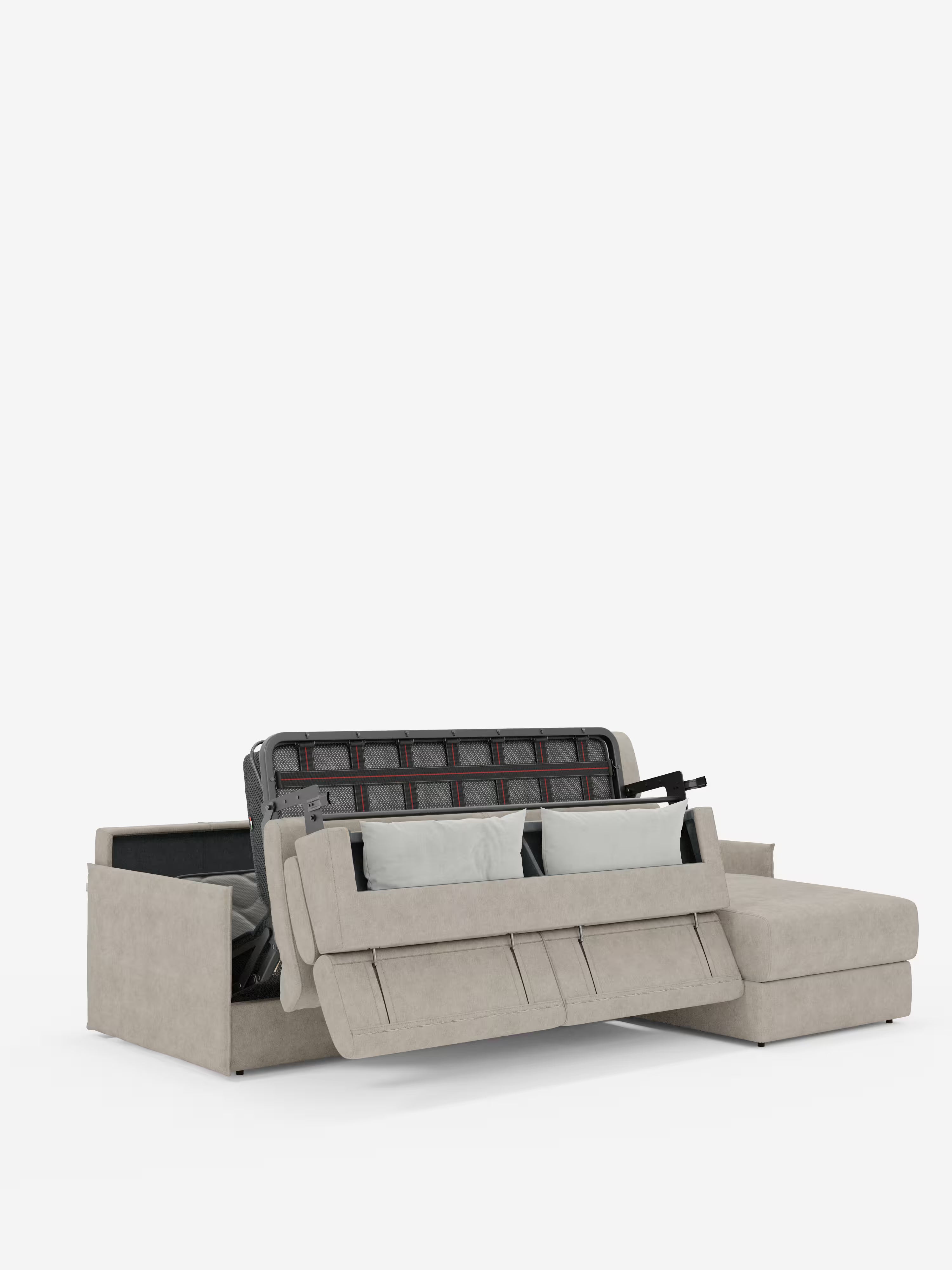 Miryam sofá cama esquinero compacto - reposacabezas reclinables y chaise longue con almacenaje en tejido antimanchas T31