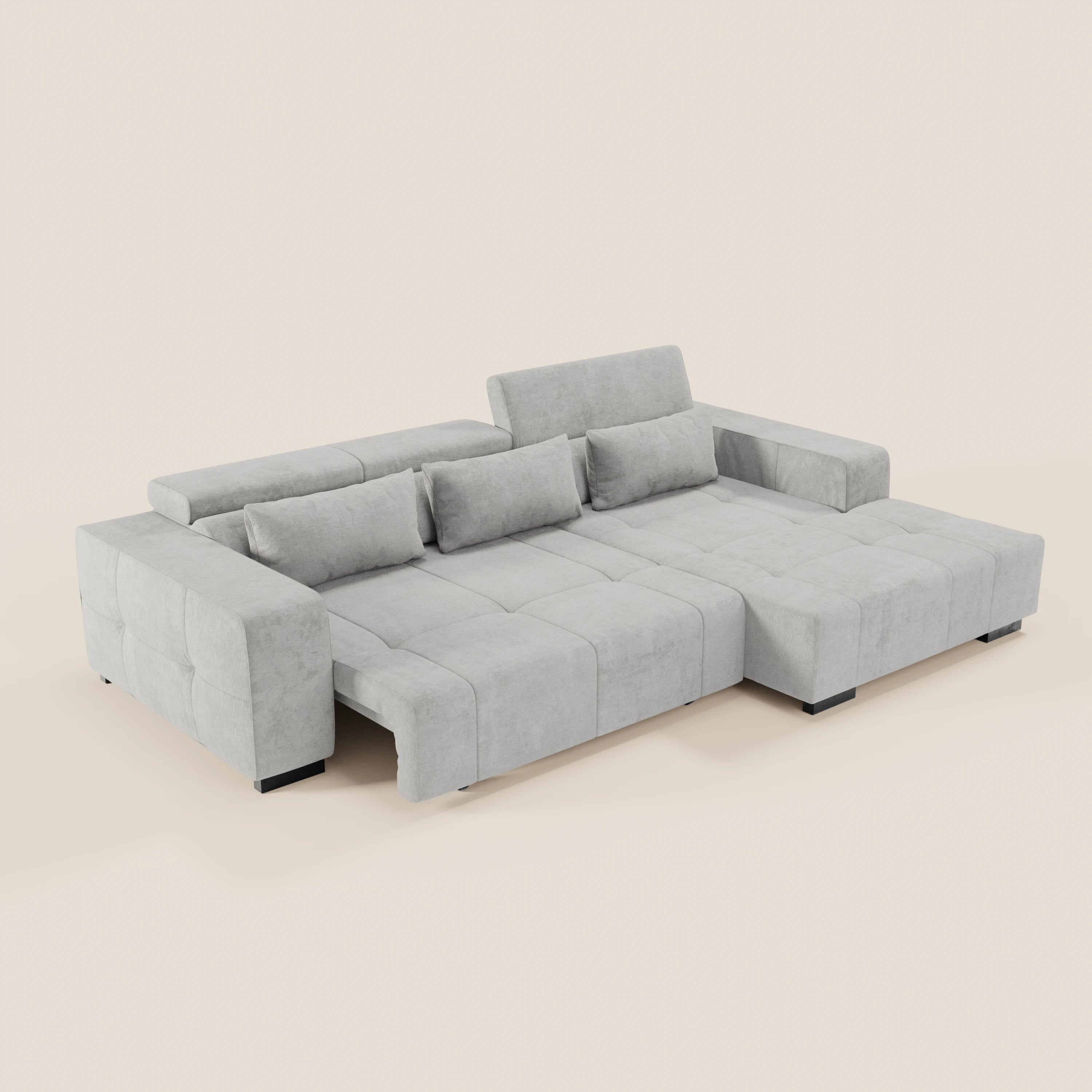 Monarch Divano angolare con penisola e Relax Elettrico per allungamento sedute - Poggiatesta Reclinabili in tessuto morbido smacchiabile T31 - divani.store
