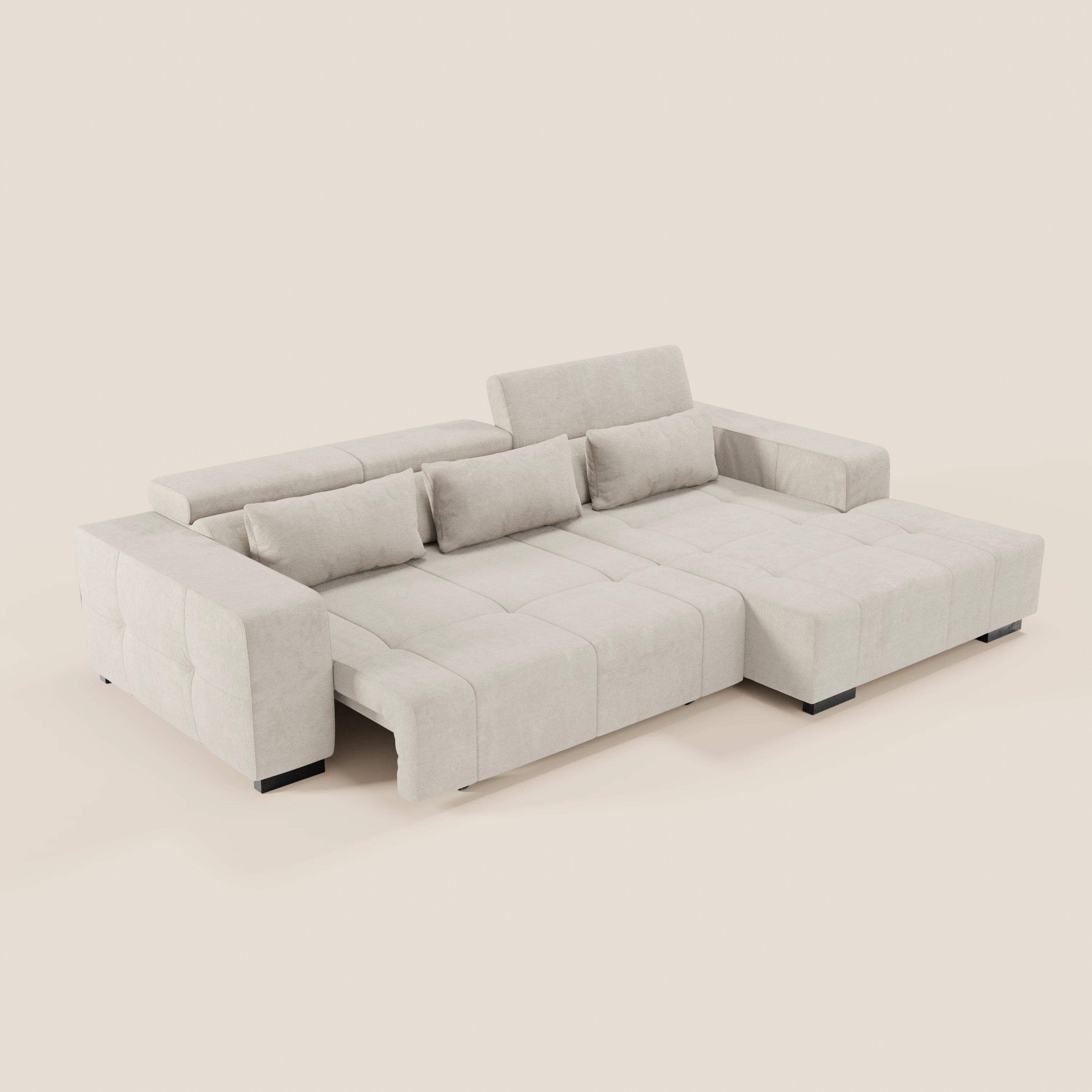 Monarch Divano angolare con penisola e Relax Elettrico per allungamento sedute - Poggiatesta Reclinabili in tessuto morbido smacchiabile T31 - divani.store
