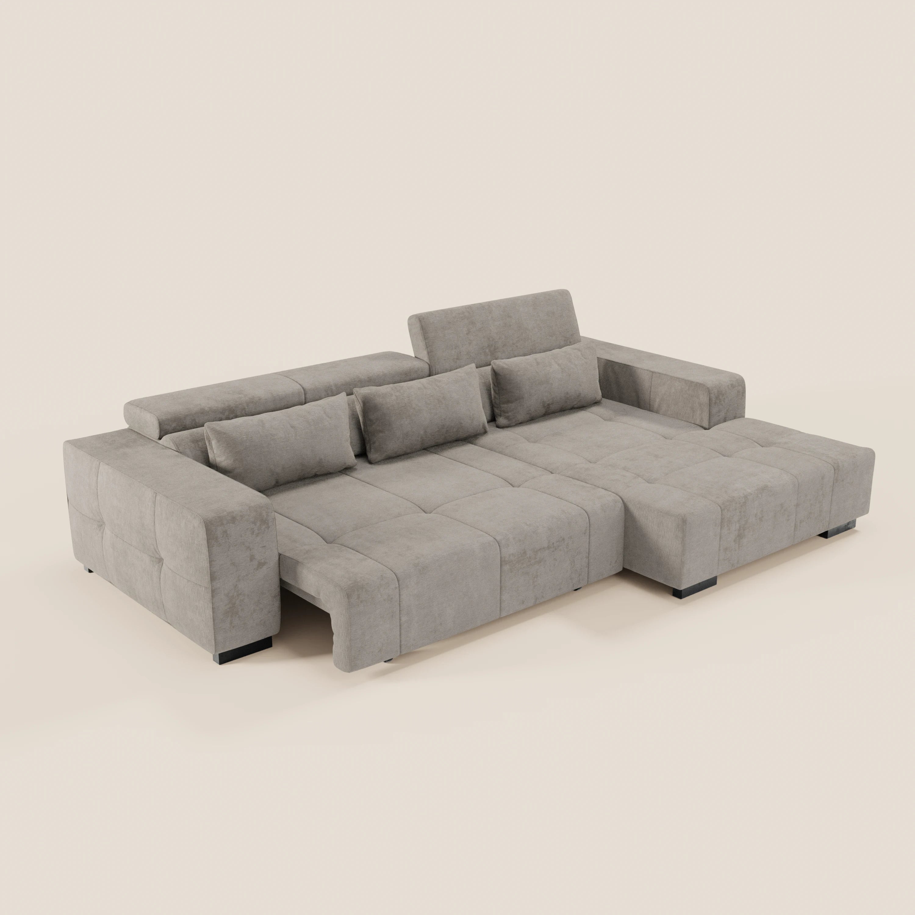 Monarch Divano angolare con penisola e Relax Elettrico per allungamento sedute - Poggiatesta Reclinabili in tessuto morbido smacchiabile T31 - divani.store